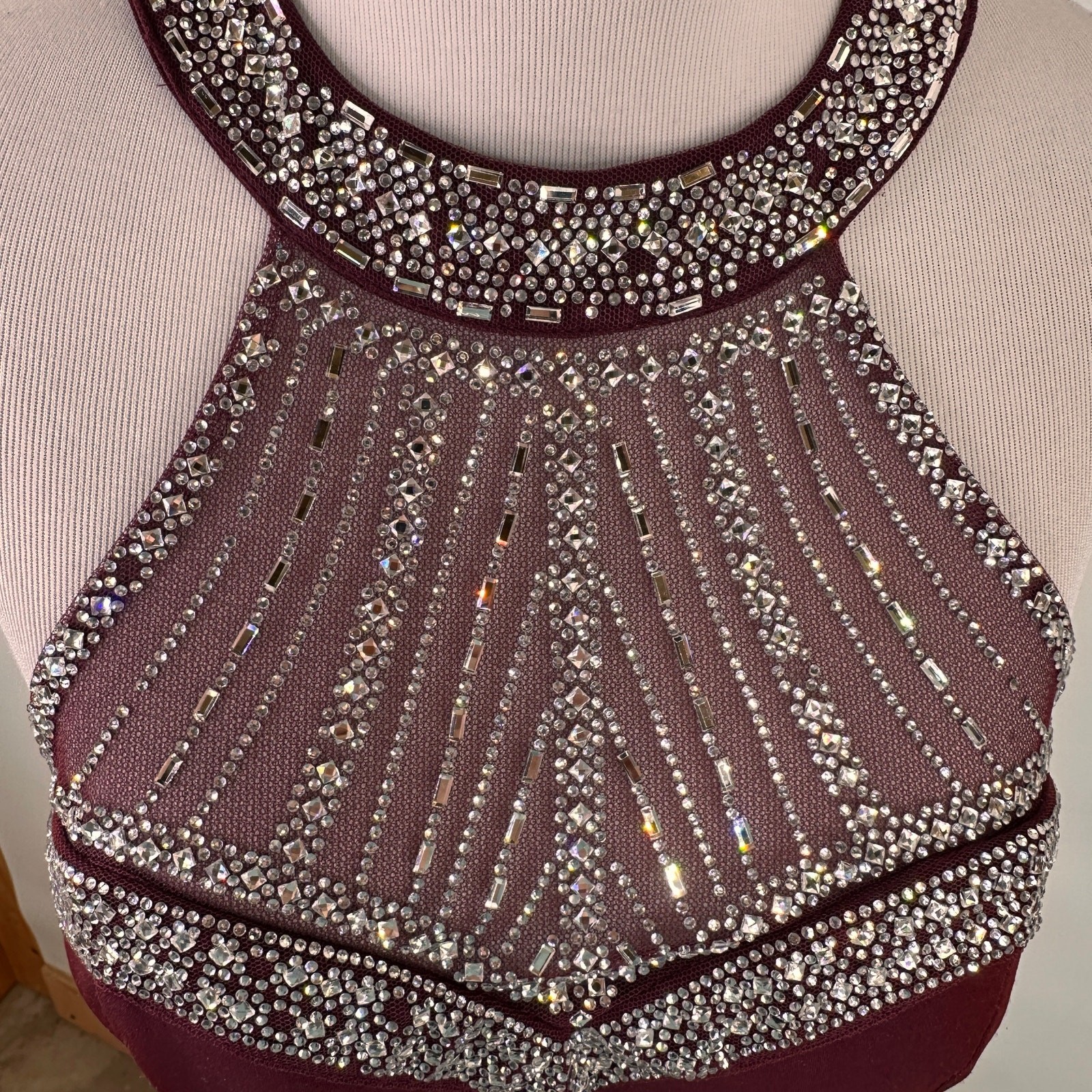TLC Say Yes To The Prom Maroon Halter Bling Rhinestone Dress Size 5