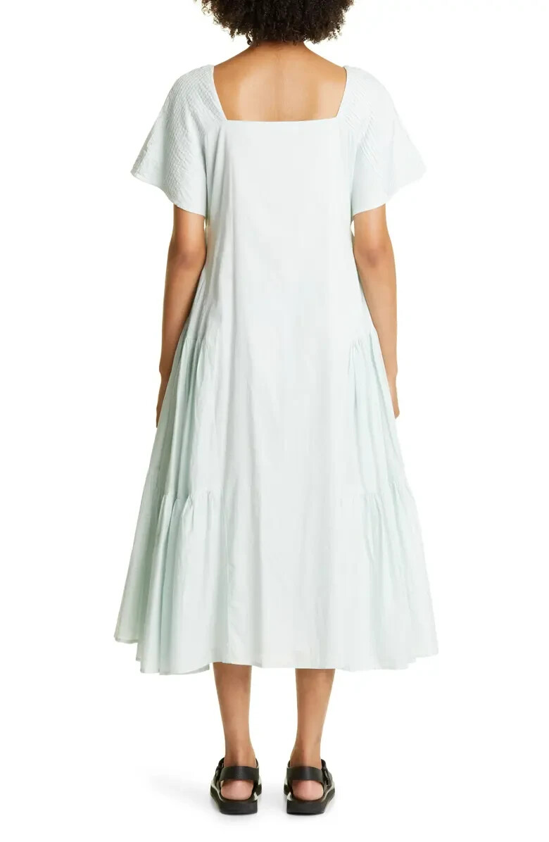 $500 MERLETTE Minne Pintuck Sleeve Tiered Pima Cotton Lawn Dress | Sea Mist | S