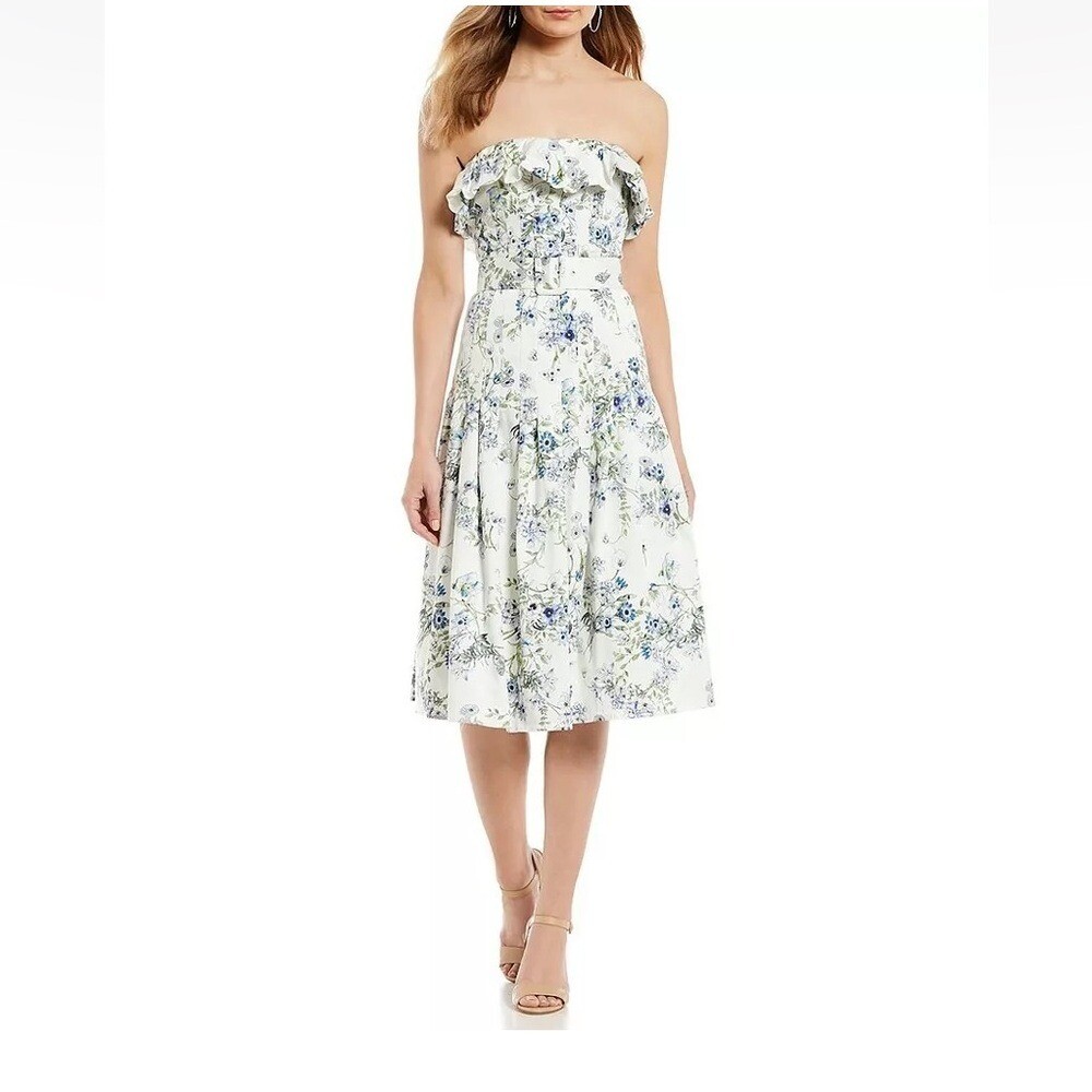 Antonio Melani Floral Off-Shoulder Midi Dress 14 Cottagecore Romantic Garden