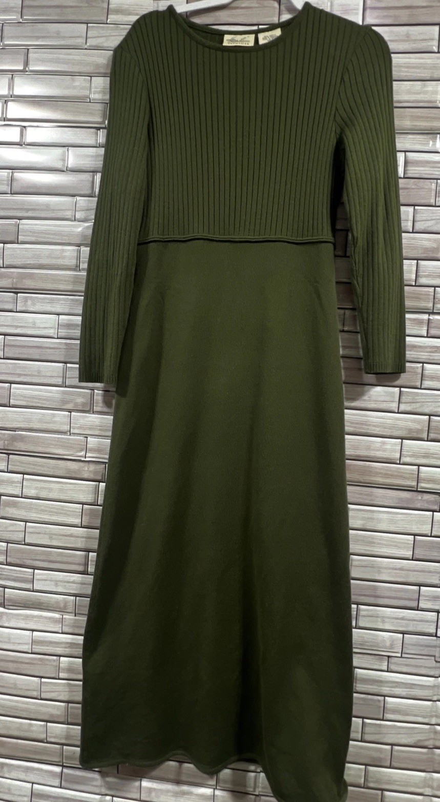 VTG Kathie Lee Collection women S maxi dress long sleeve dark green knit 90s