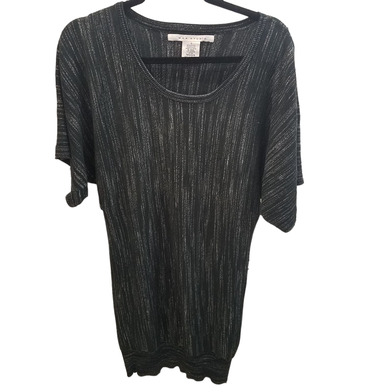 Max Studio Womens Size S Black White Knit Short Sleeve Sweater Dress