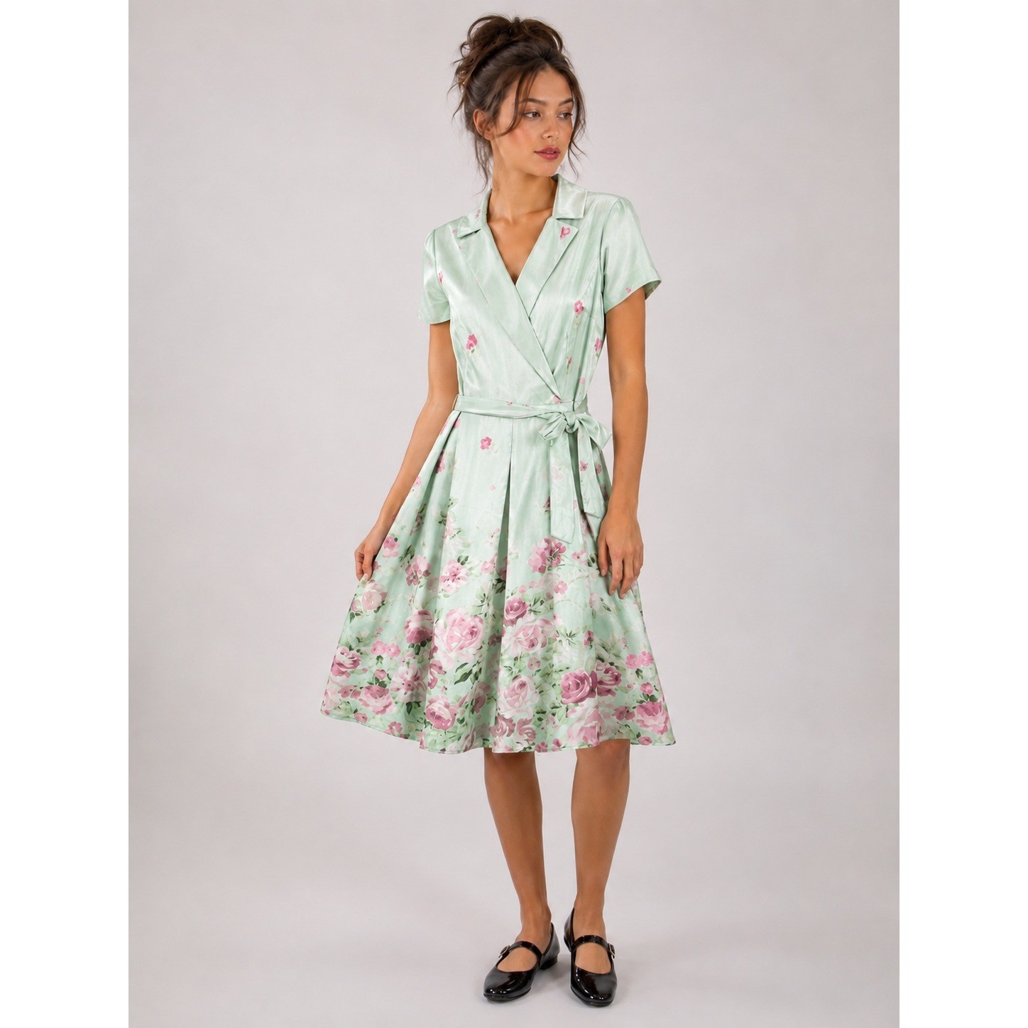 Shelby Palmer Floral Midi Dress Womens 14 Mint Green Pink Cottagecore Tea Retro