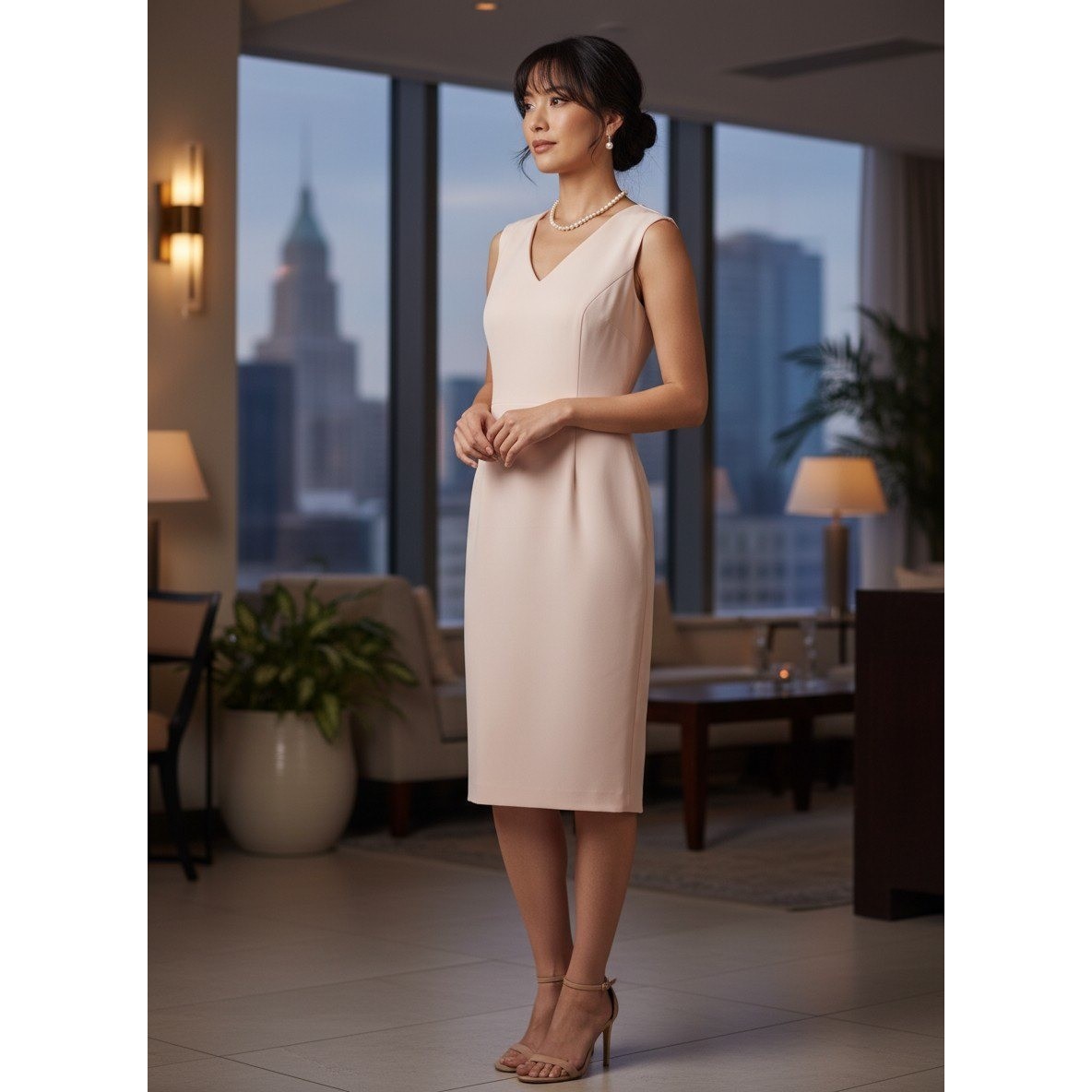 White House Black Market Sheath Dress Womens 00 Pink Excellent V-Neck Sleeveless