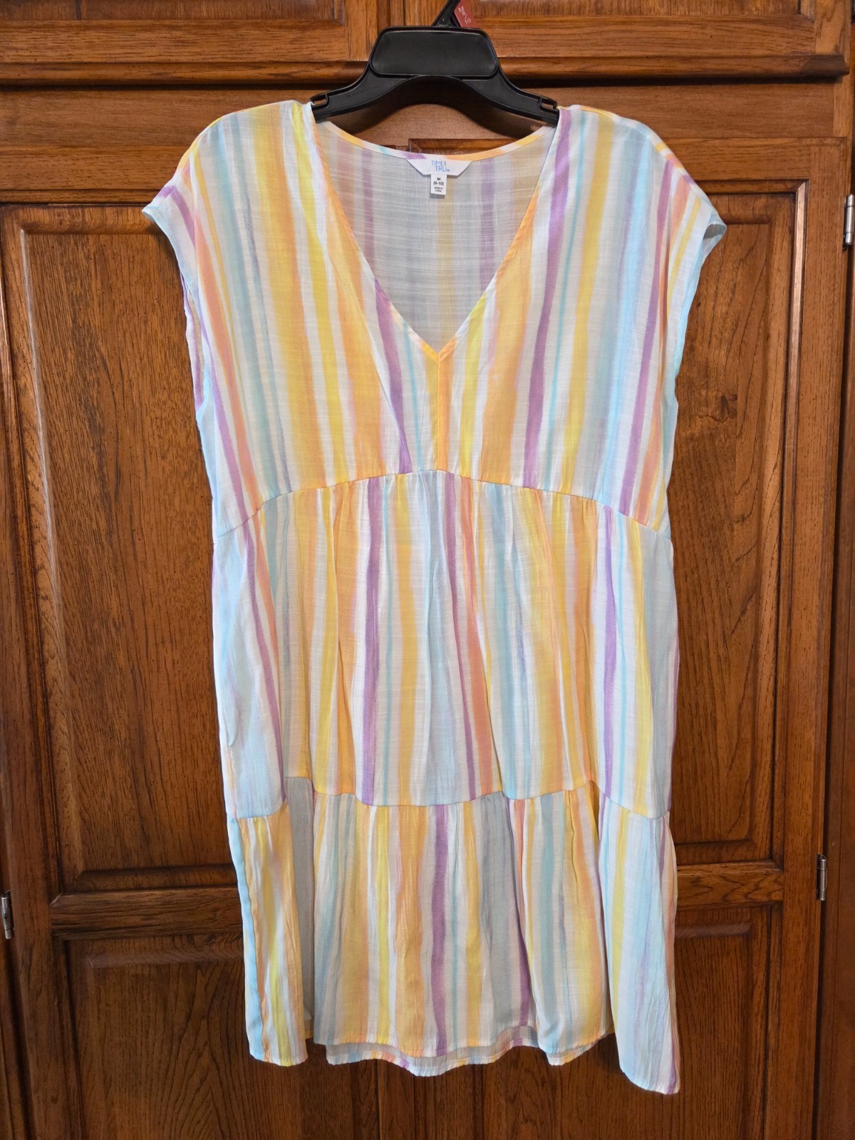 Time and True Womens Shift Tiered Dress Med Multi Stripe Sleeveless Summer Beach