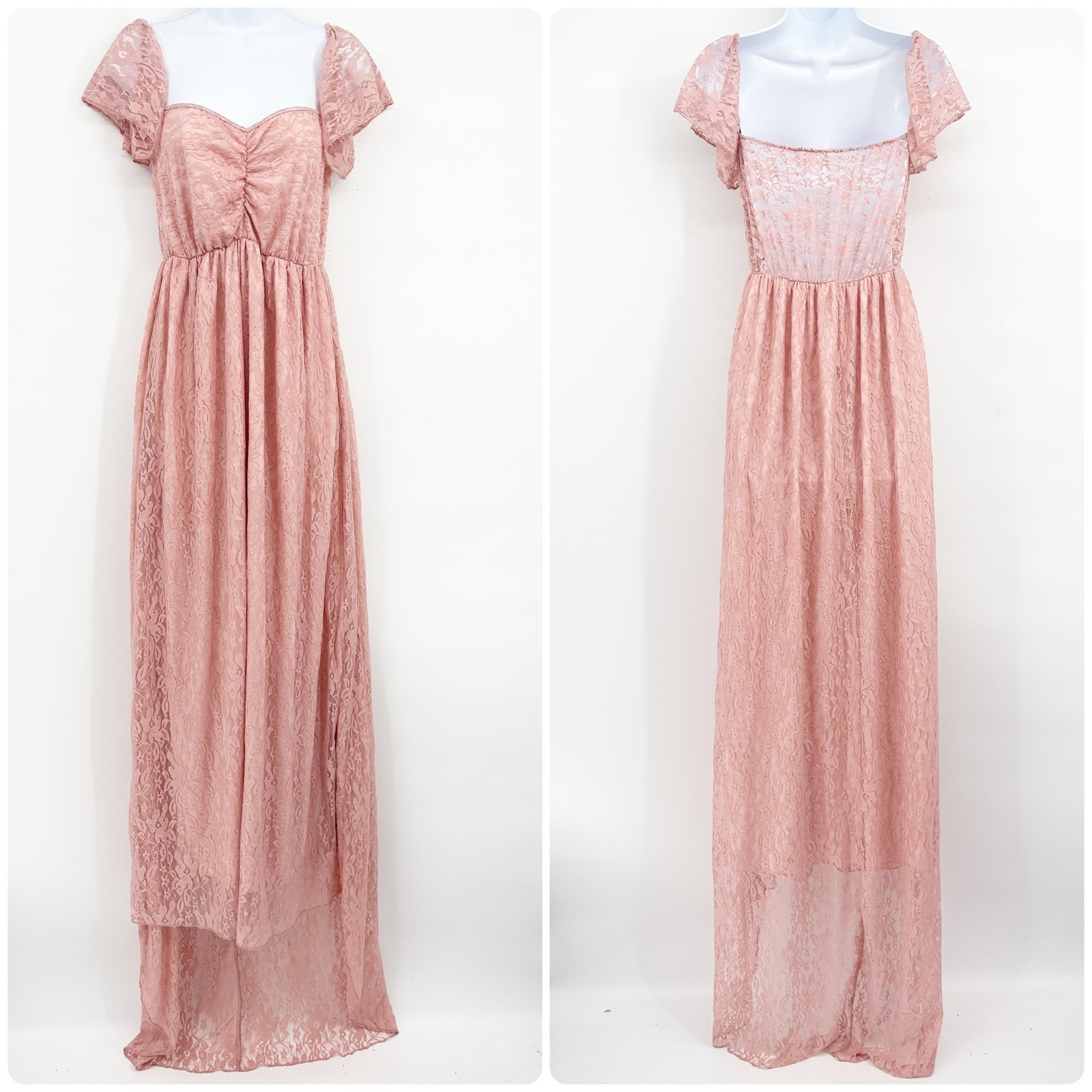 Womens Pink Floral Lace Maternity Baby Shower Gender Reveal Hi Low Maxi Dress XL