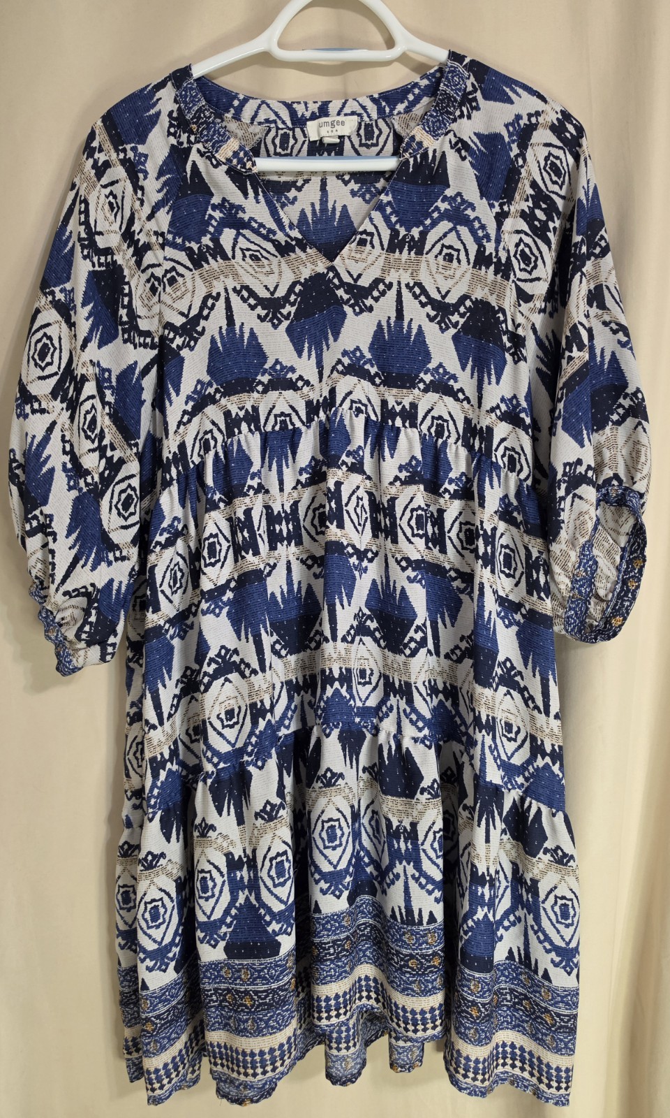 Women’s Greek Inspired Babydoll/Tunic Dress By Umgee Size Large In Blue With Tan
