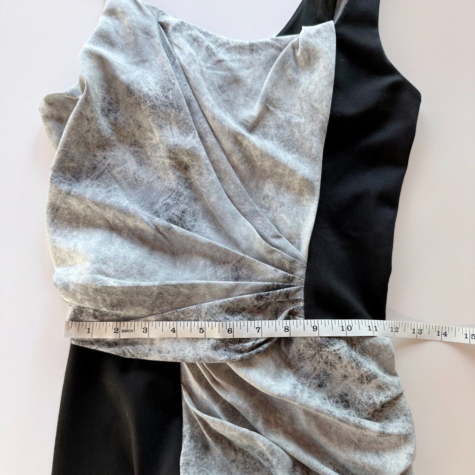NWOT Helmut Lang Silk Draped Colorblock Graphite Grey & Black Mini Dress Size 2