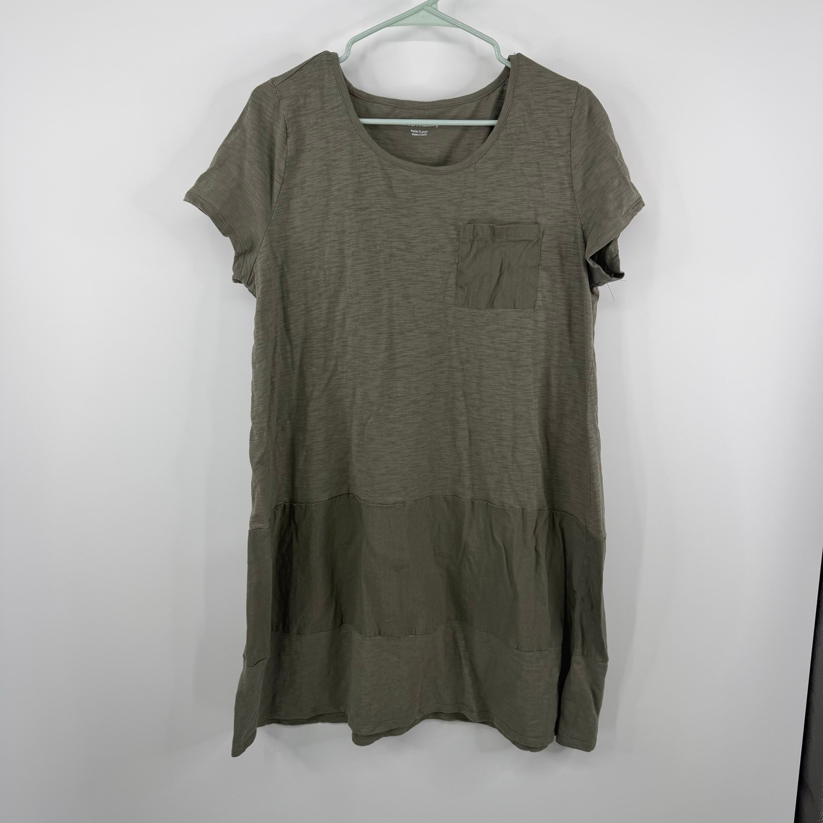 Soft Surroundings Dress Womens PXL Green Linen Blend Short Sleeve Pocket Tunic
