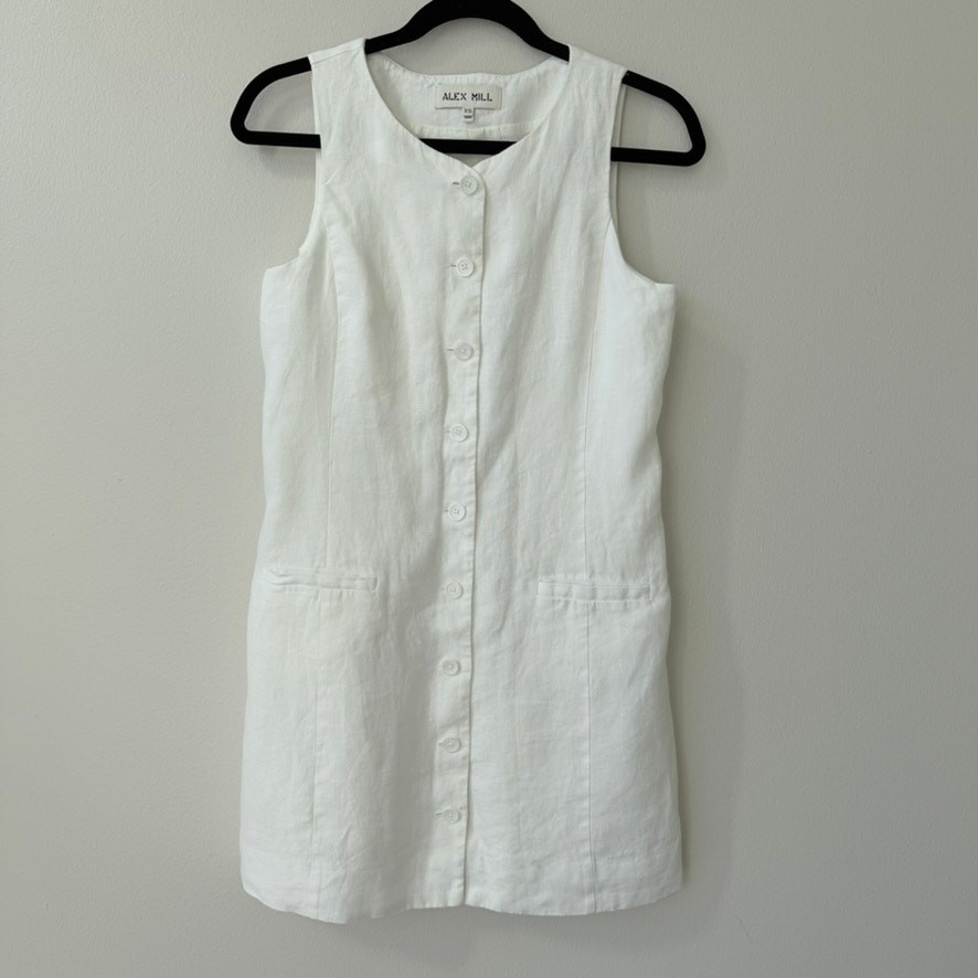 Alex Mill Anna Linen-Twill Mini Dress – White | Size XS | 100% Linen