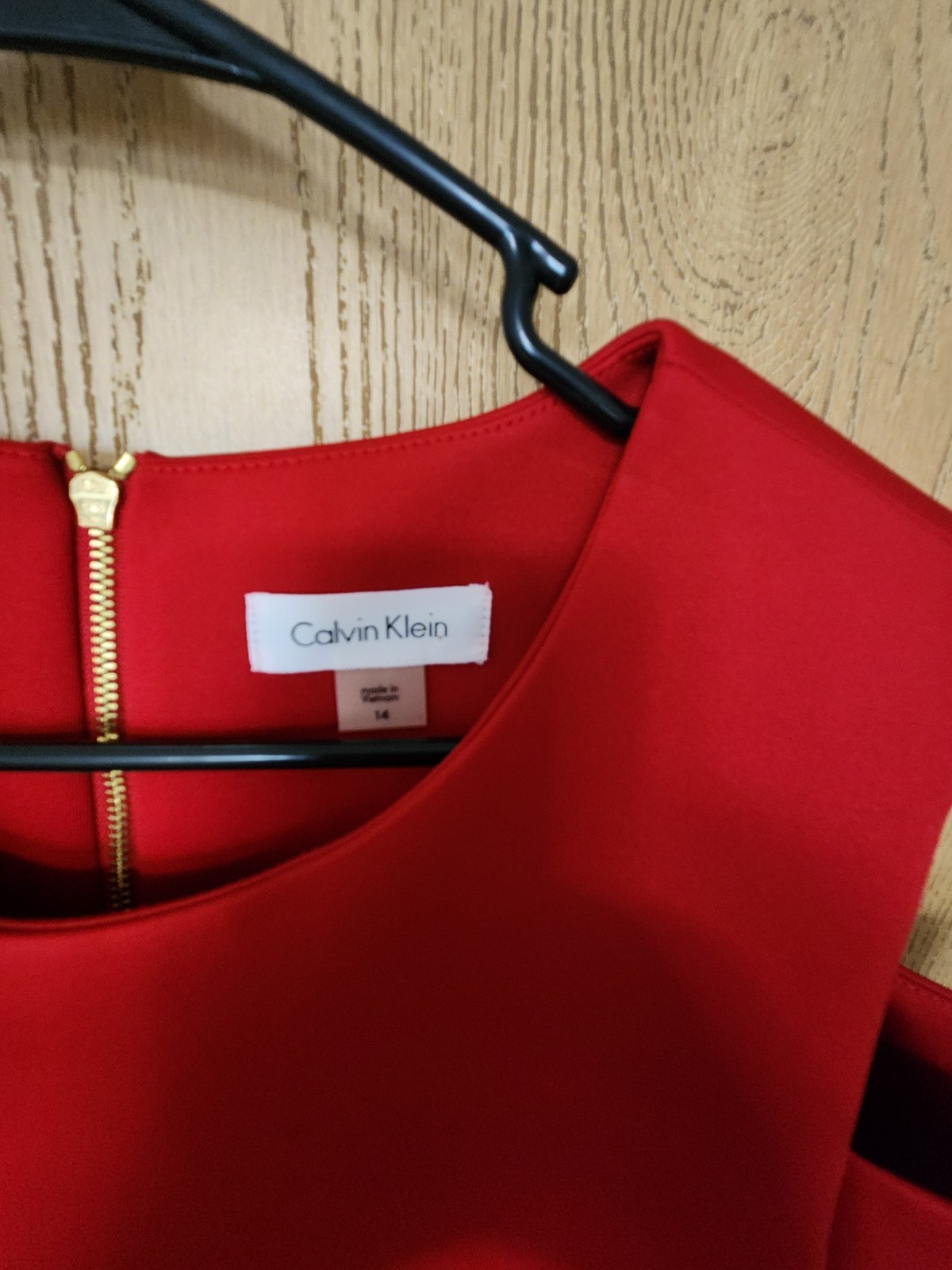 Calvin Klein Womens Size 14 Red Solid Sheath Cold Shoulder Knee Zip Dress