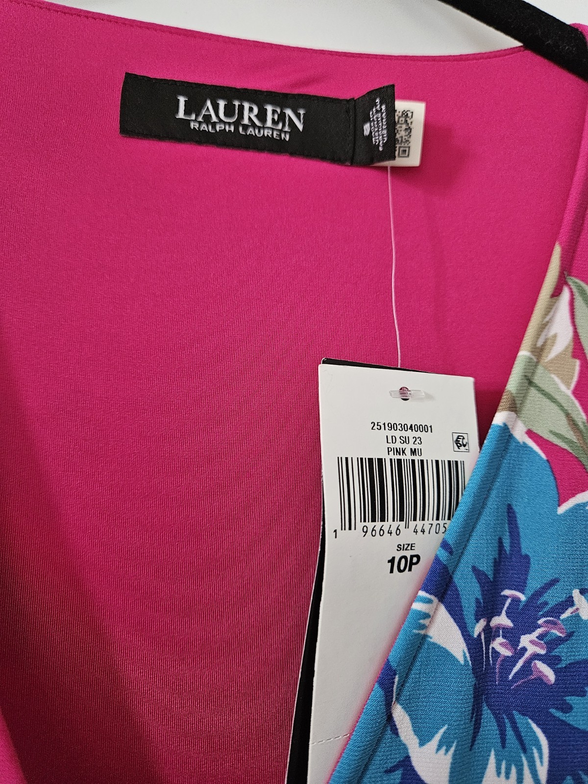 NWT! Lauren Ralph Lauren Pink Floral Jersey Wrap Dress Short Sleeve Ruffle 10P