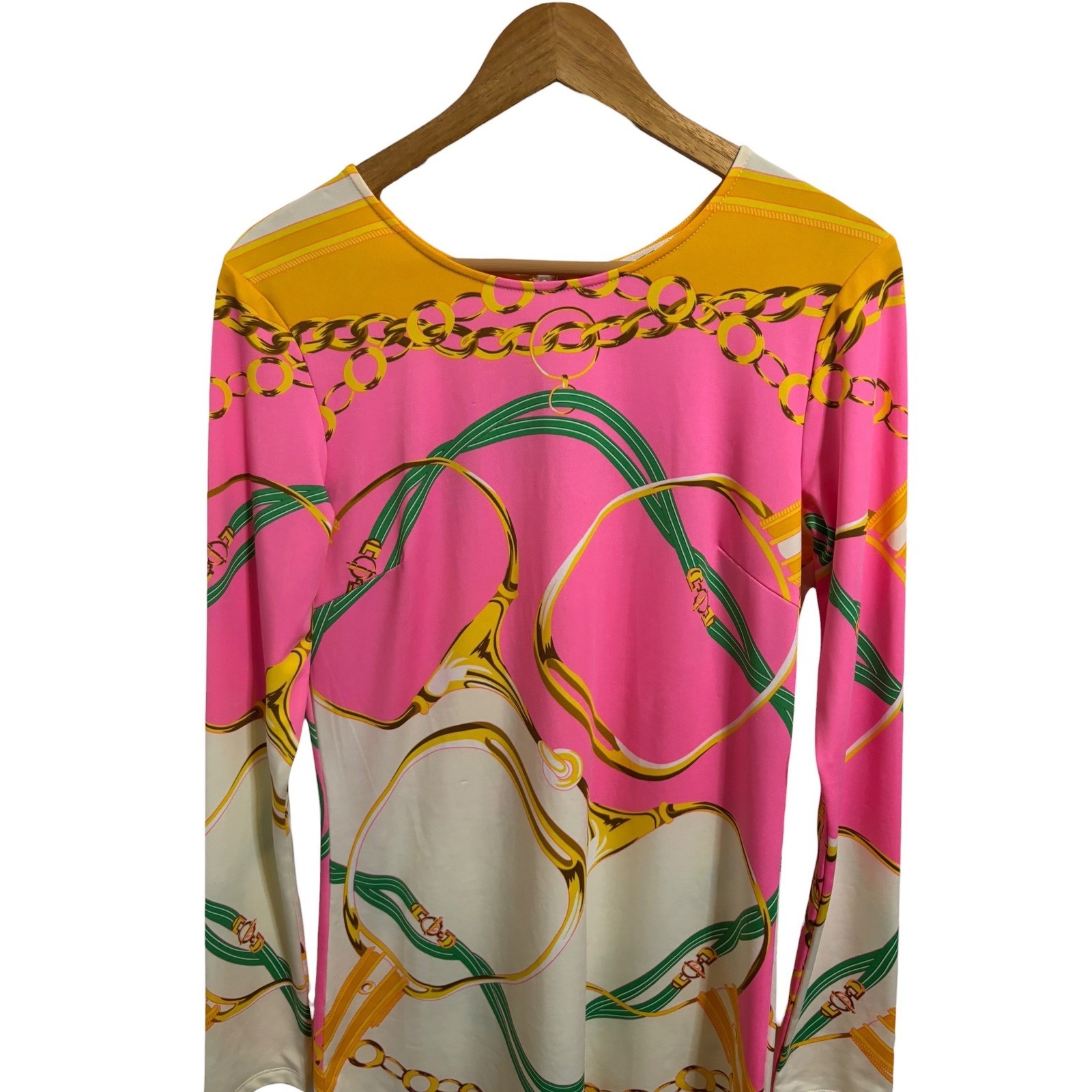 Julie Brown Equestrian Scarf Print Shift Dress 5000 Cruise Resortwear Large NWT