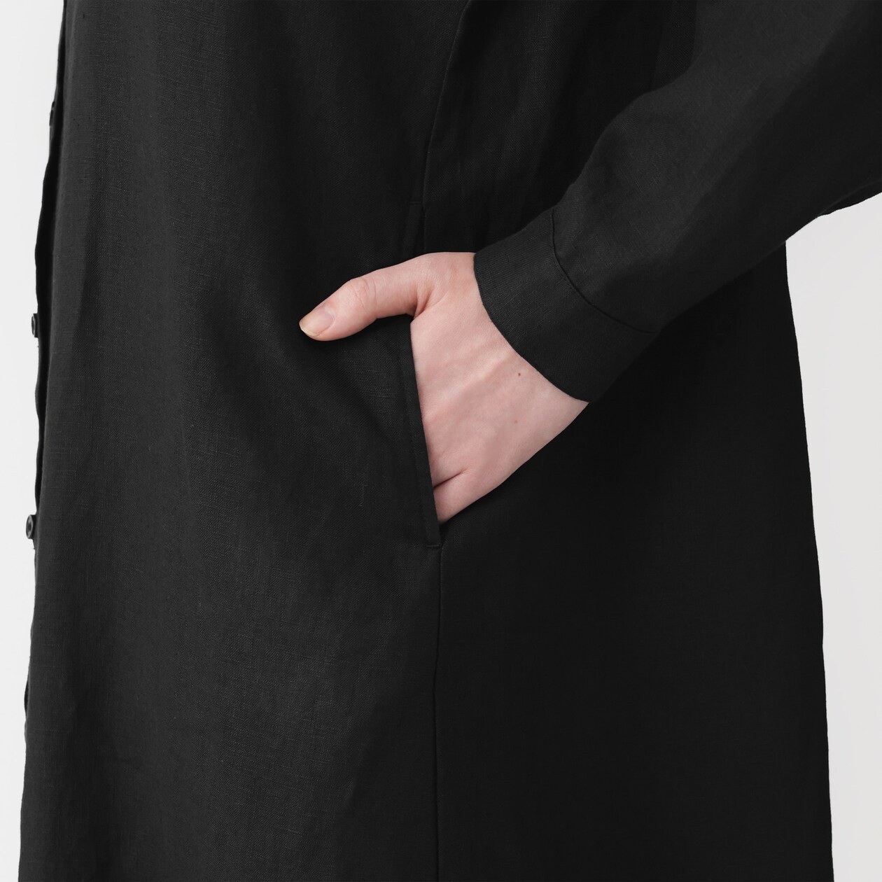 MUJI Womens 100% Linen Washed Long Sleeve Shirt Dress Black 2026 FedEx