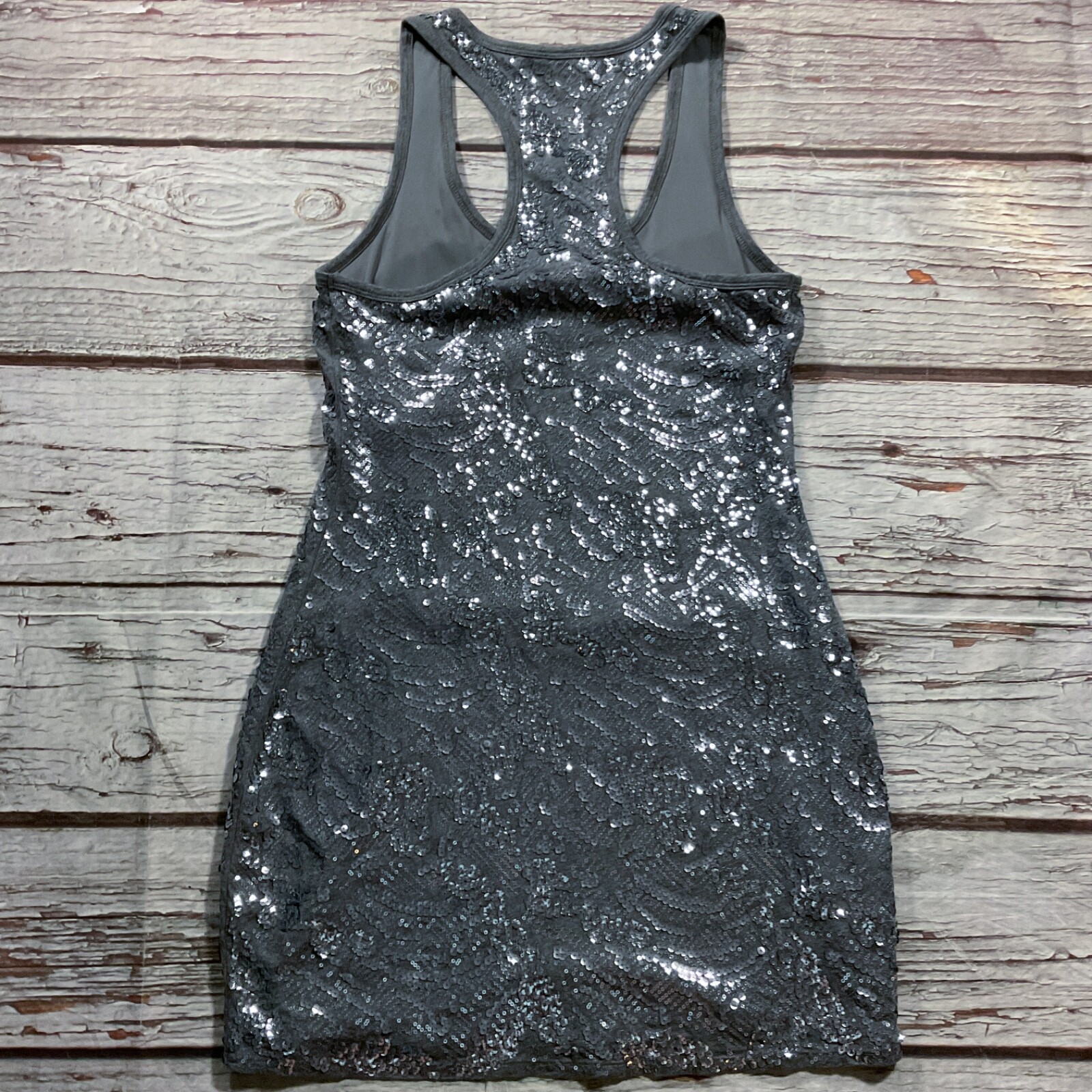Express Womens Dress size Large Gray Sequin Racerback Pullover Fully Lined Short