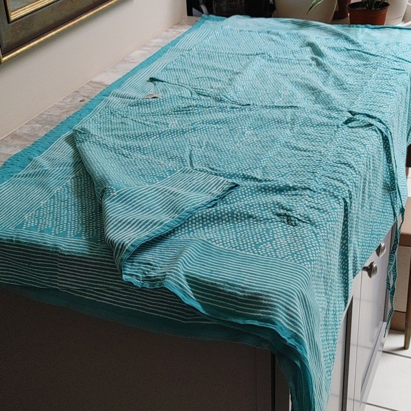 Anokhi Turquoise & White Cotton Caftan One Size Fits Most