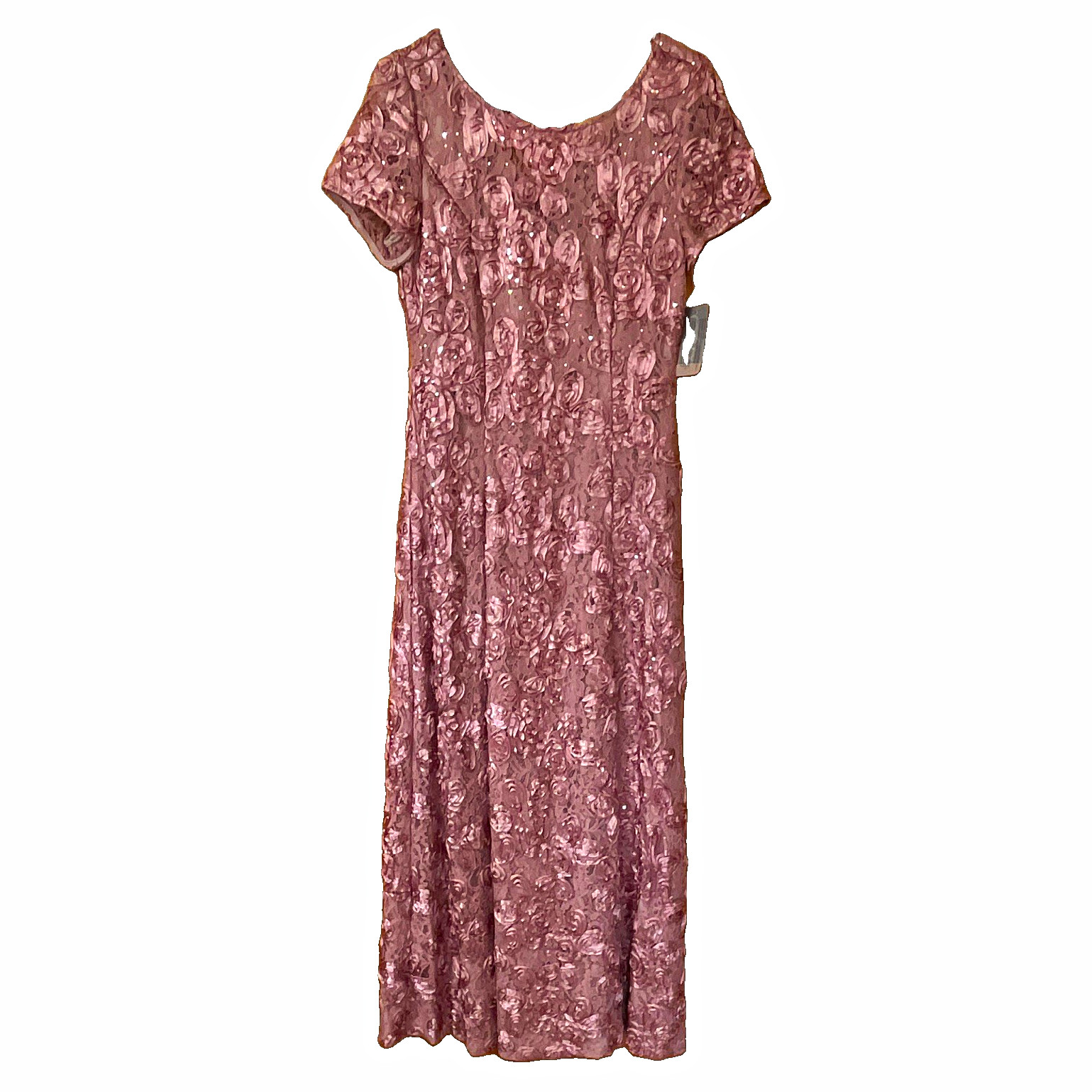 Alex Evenings Women’s 10 Regular Rose Floral Lace Sequin Short Sleeve Long Gown