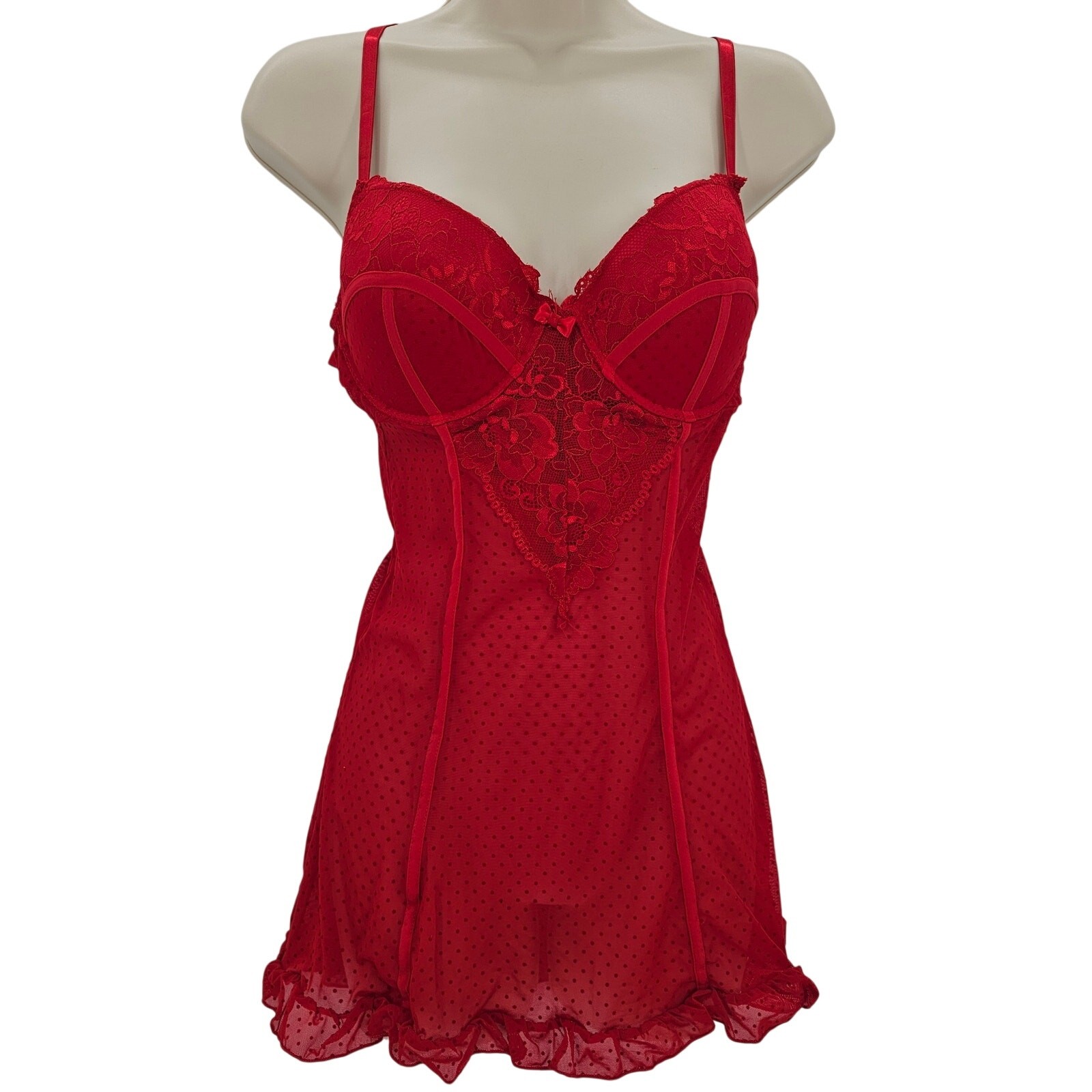 Fredericks of Hollywood womans size M Adele Chemise Dress G-String Thong Red NEW