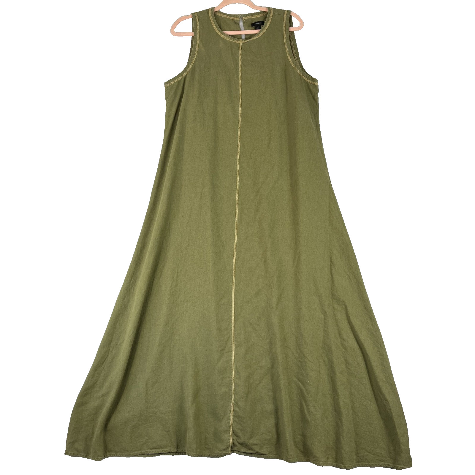 Halogen Olive Green Sleeveless Maxi Dress Women’s Size XL Yellow Trim Stitching