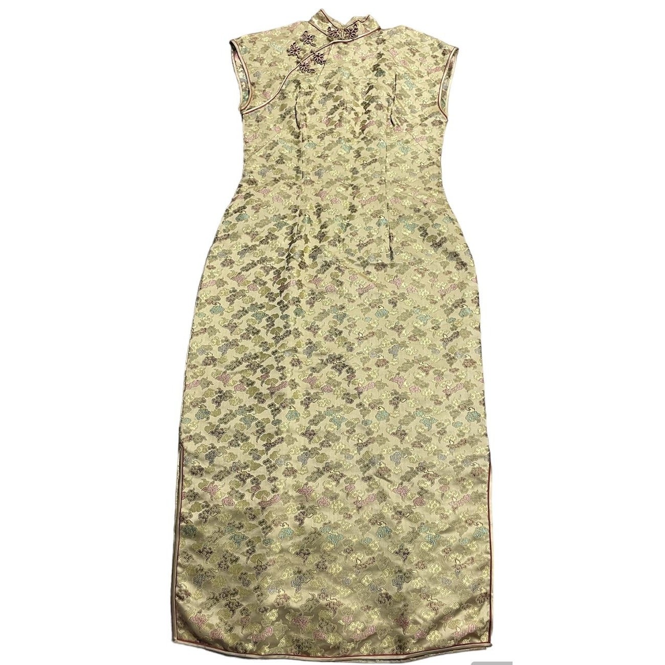 VTG Silk Chinese Qipao Dress Cheongsam 1960’s Midi Mandarin Collar Yellow 60’s