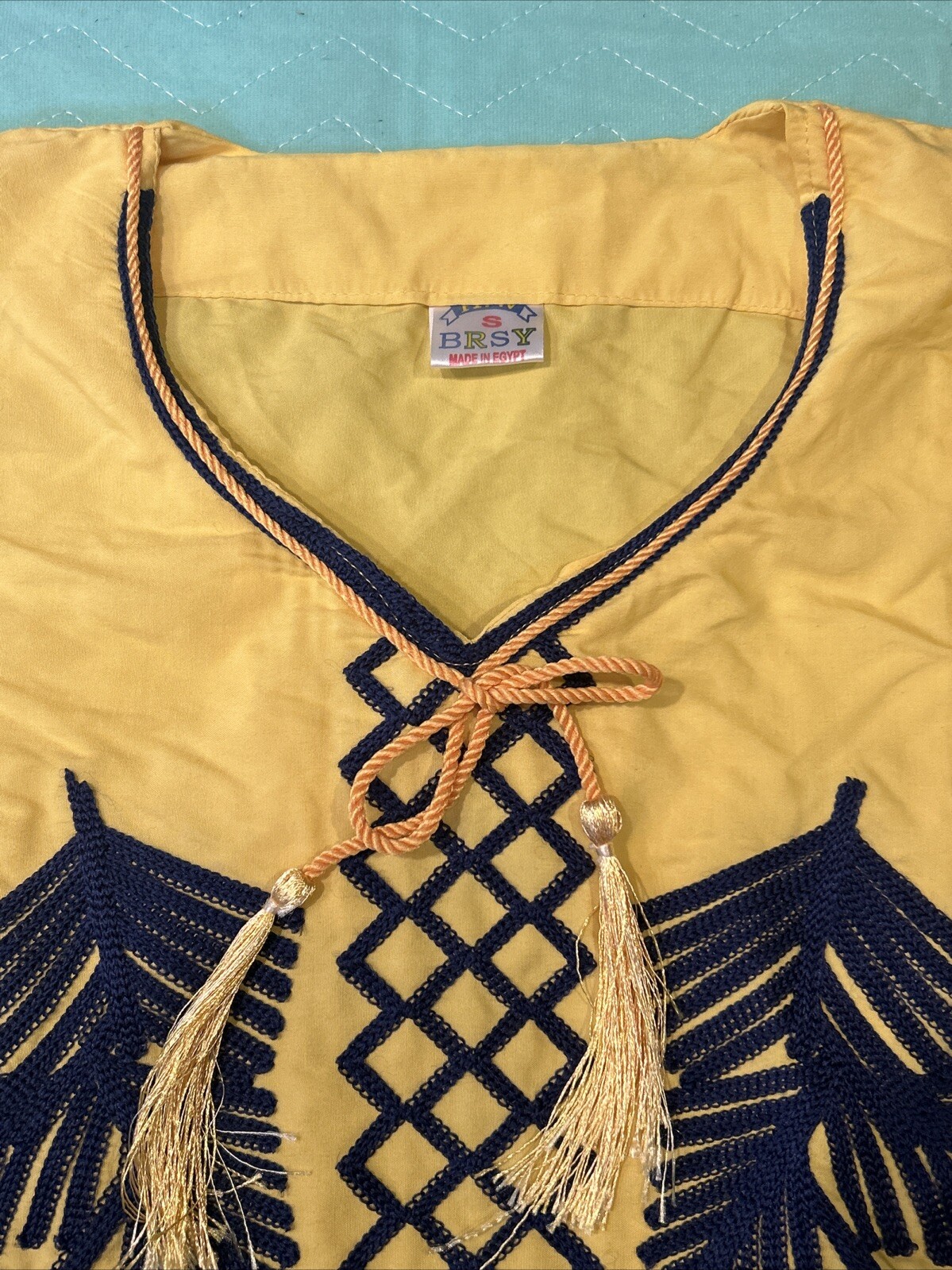BRSY Yellow Long Cotton Caftan Dress Made In Egypt Small Long Sleeve