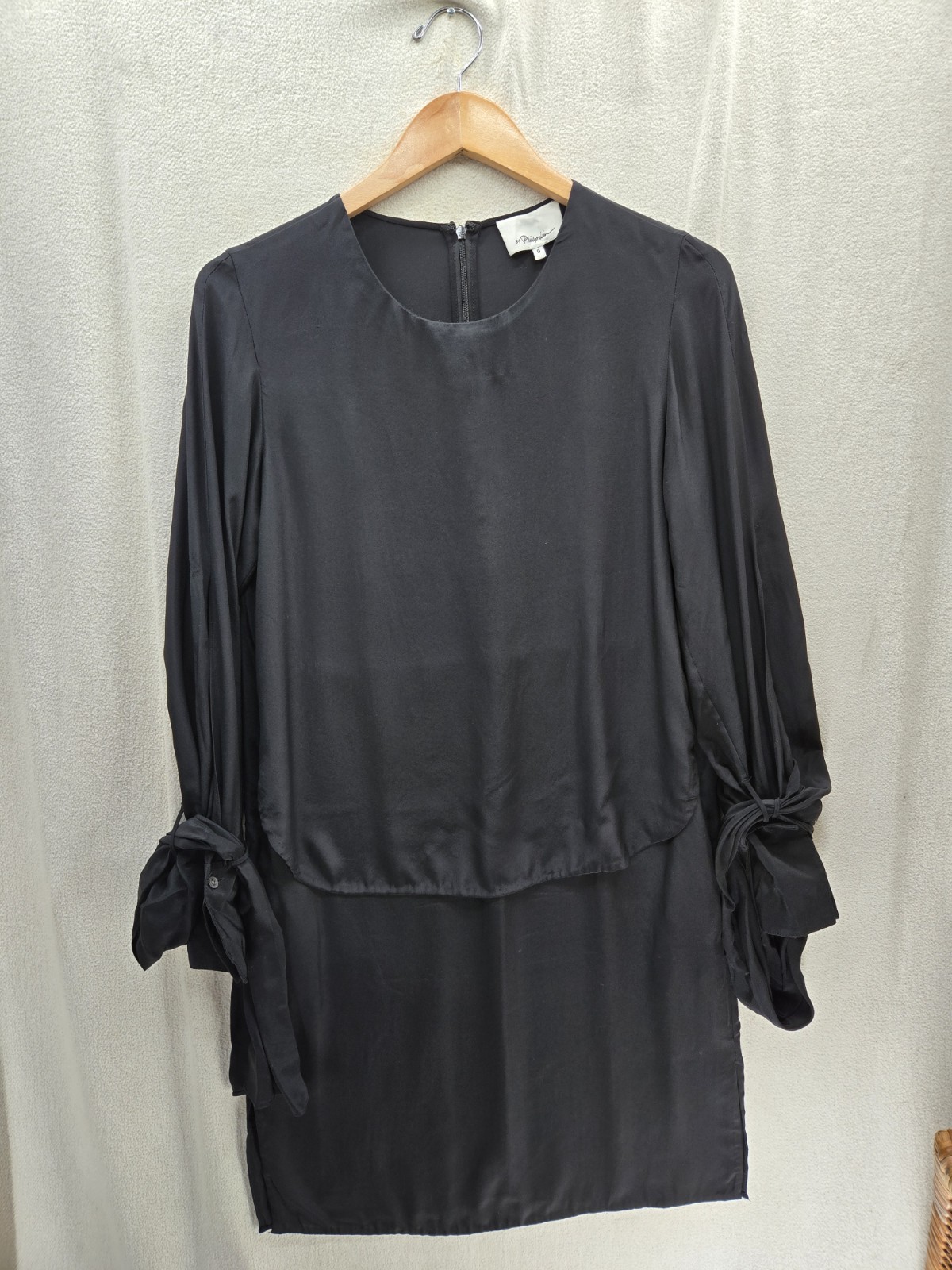 3.1 Phillip Lim 100% Silk Black Tie-Cuff Shift Dress – Size 0