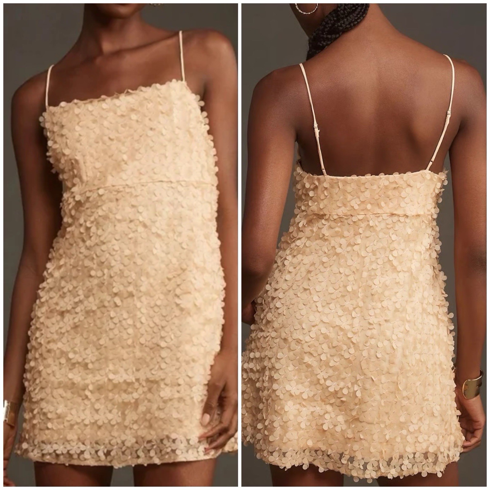 NWT Anthropologie Small 3D Embellished Floral Applique Blush Peach Mini Dress