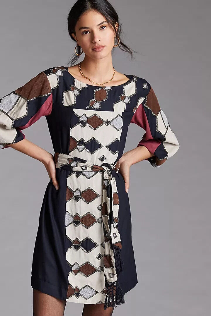 Anthropologie Beaded Shift Mini Dress Large NWT