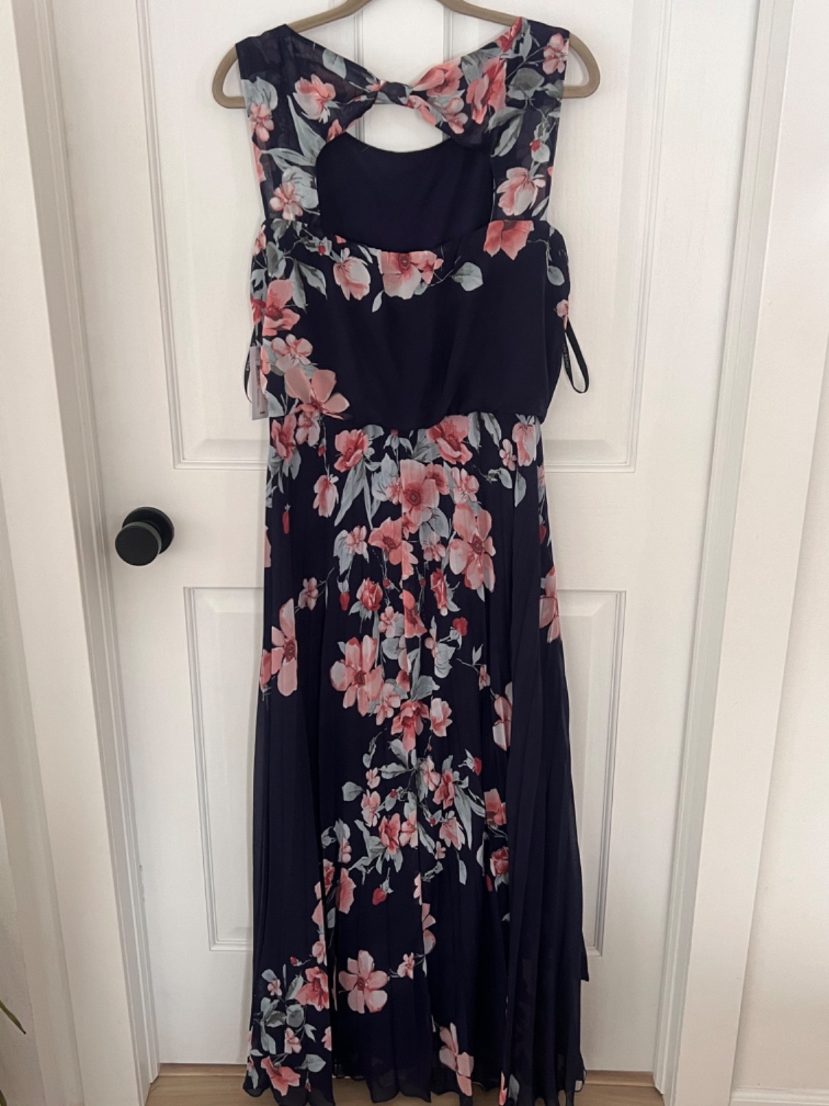 & NWT! Bisou Bisou Michelle Bohbot Size 14 Long Dress Maxi Navy Rose Aqua Floral