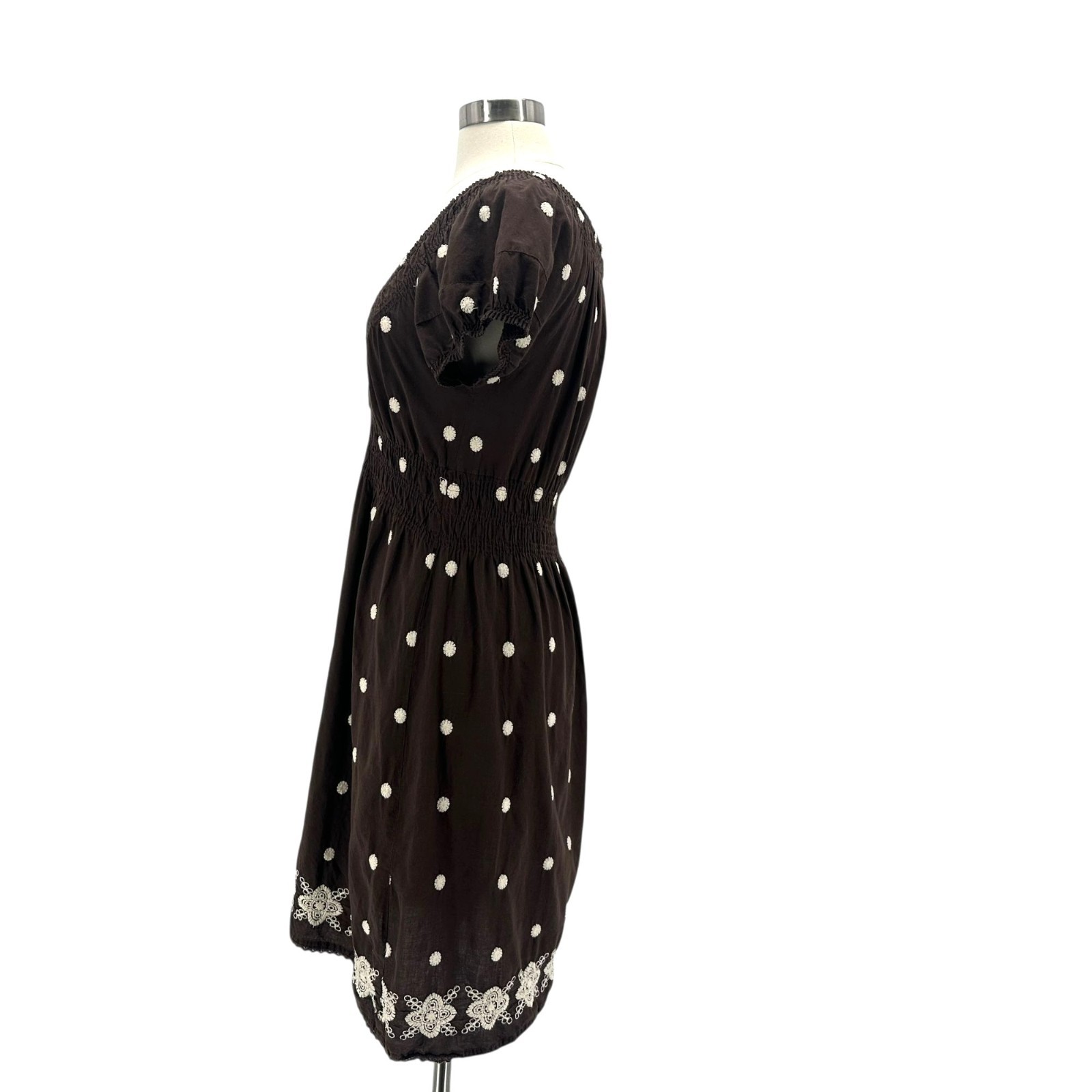 Cute Options Womens Large Dress Embroidered Polka Dot Brown Babydoll