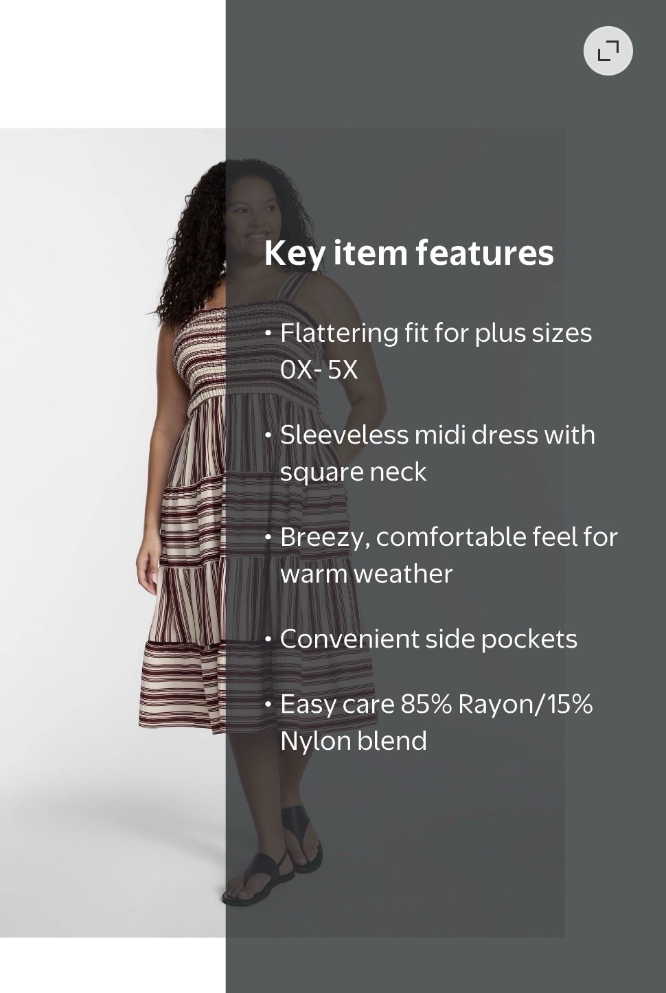 Terra & Sky 4X Plus Striped Square Neck Smocked Tiered Midi Dress Pockets