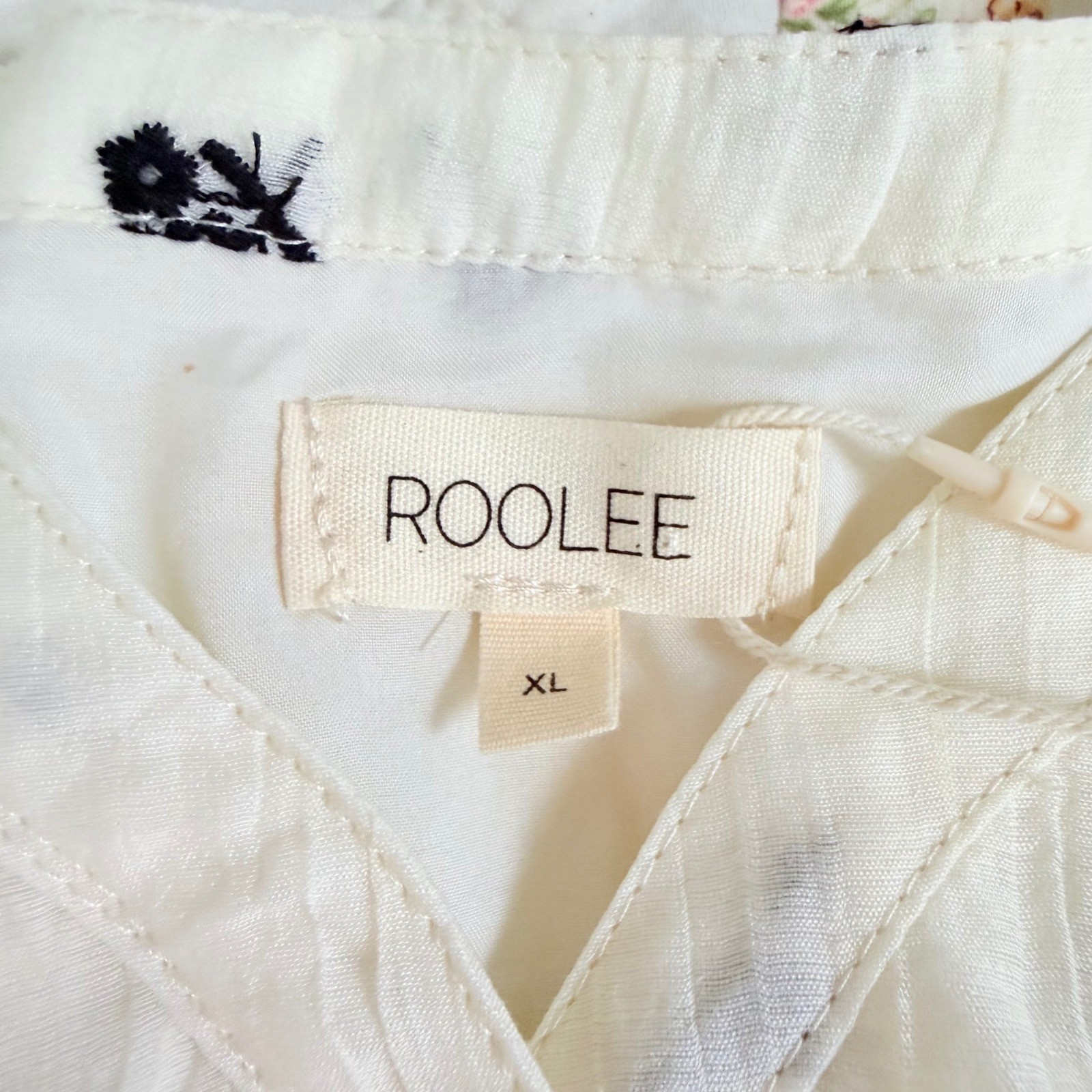 Roolee Cream Floral Embroidered Smocked Tiered Midi Dress NWT XL