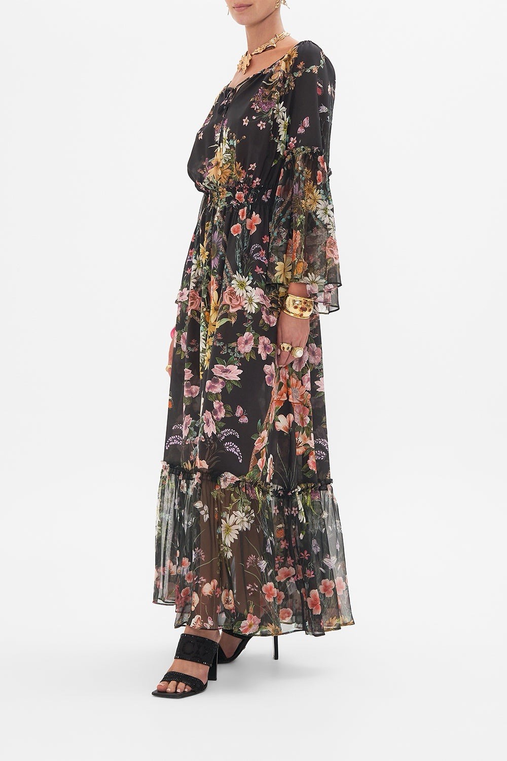 Camilla Letters From A Vineyard Long Dress With Gathered Bell Sleeve Size S