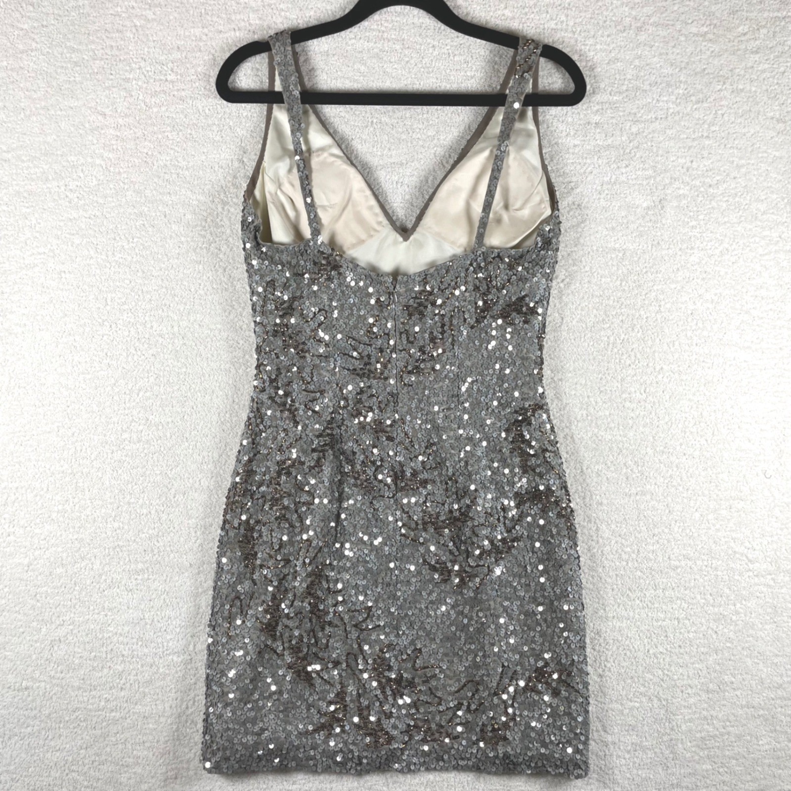 scala 100% silk sequin beaded mini cocktail dress 4 v-neck formal occasion party