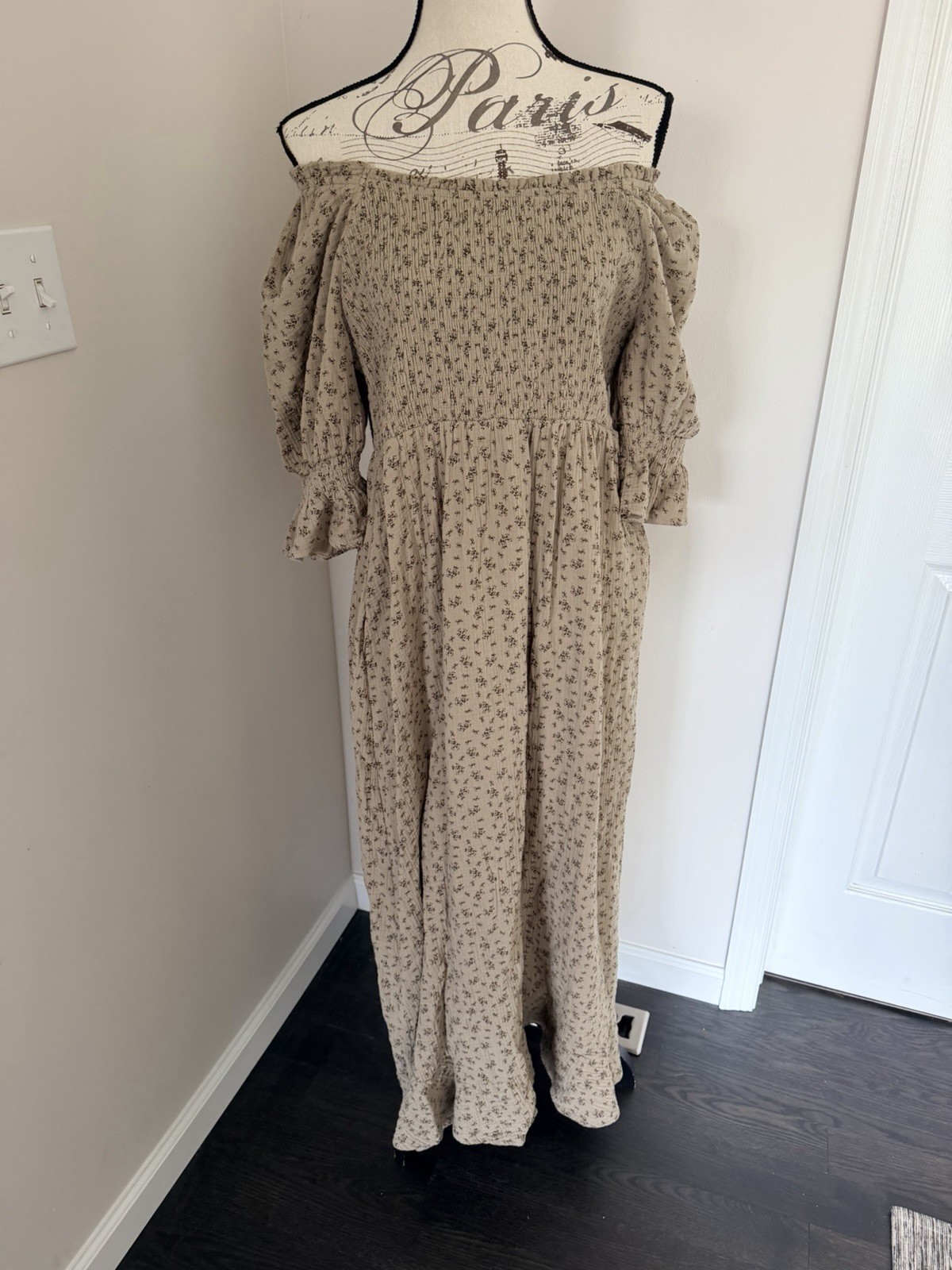 WORTH COLLECTIVE SIENNA COTTON PUFF SLEEVE BUMP FRIENDLY MAXI DRESS XL 14/16