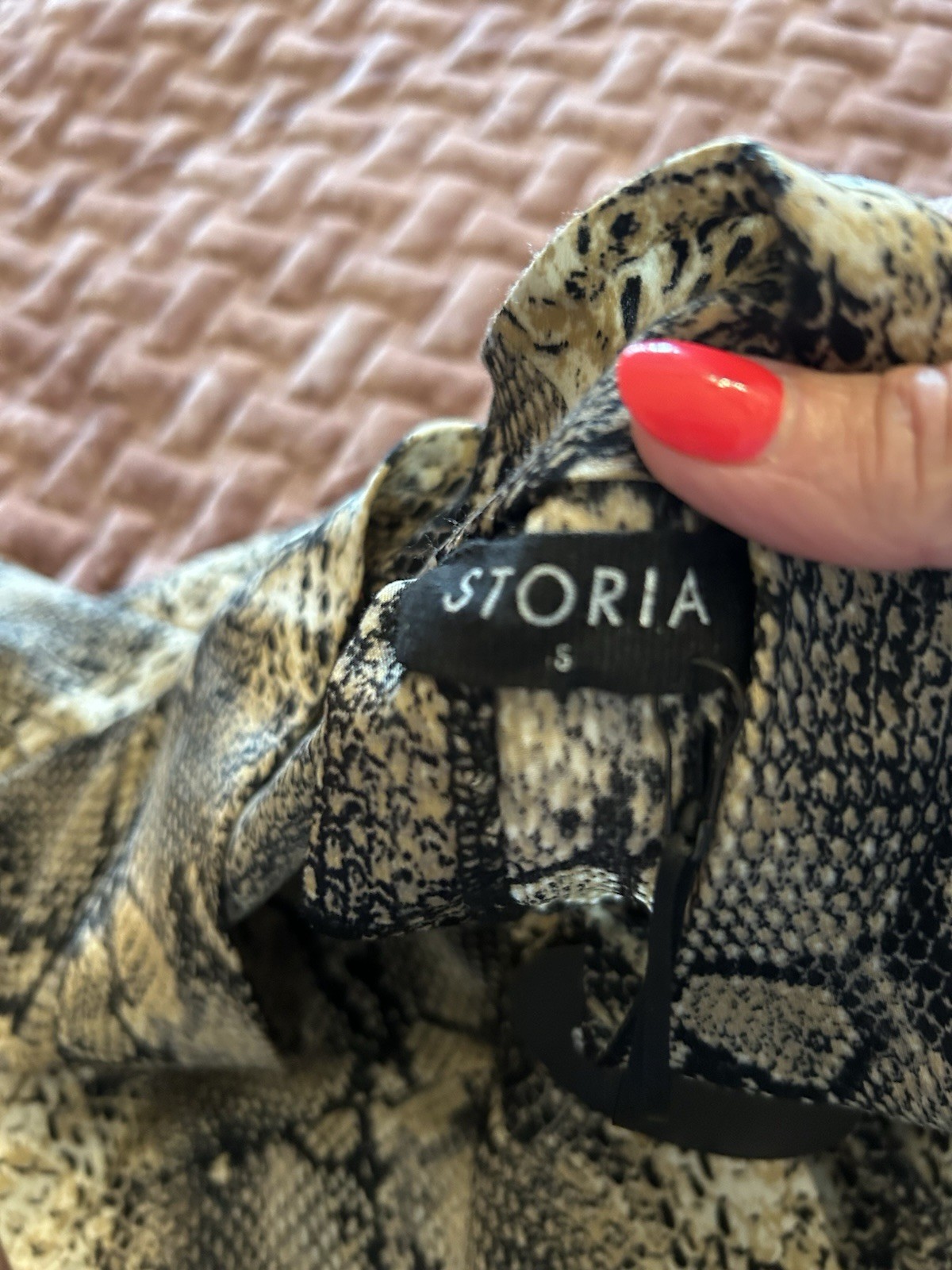 NWT Storia Size Small Snakeskin Dress Mini 3/4 Sleeve Ruched At Waist Party Boho