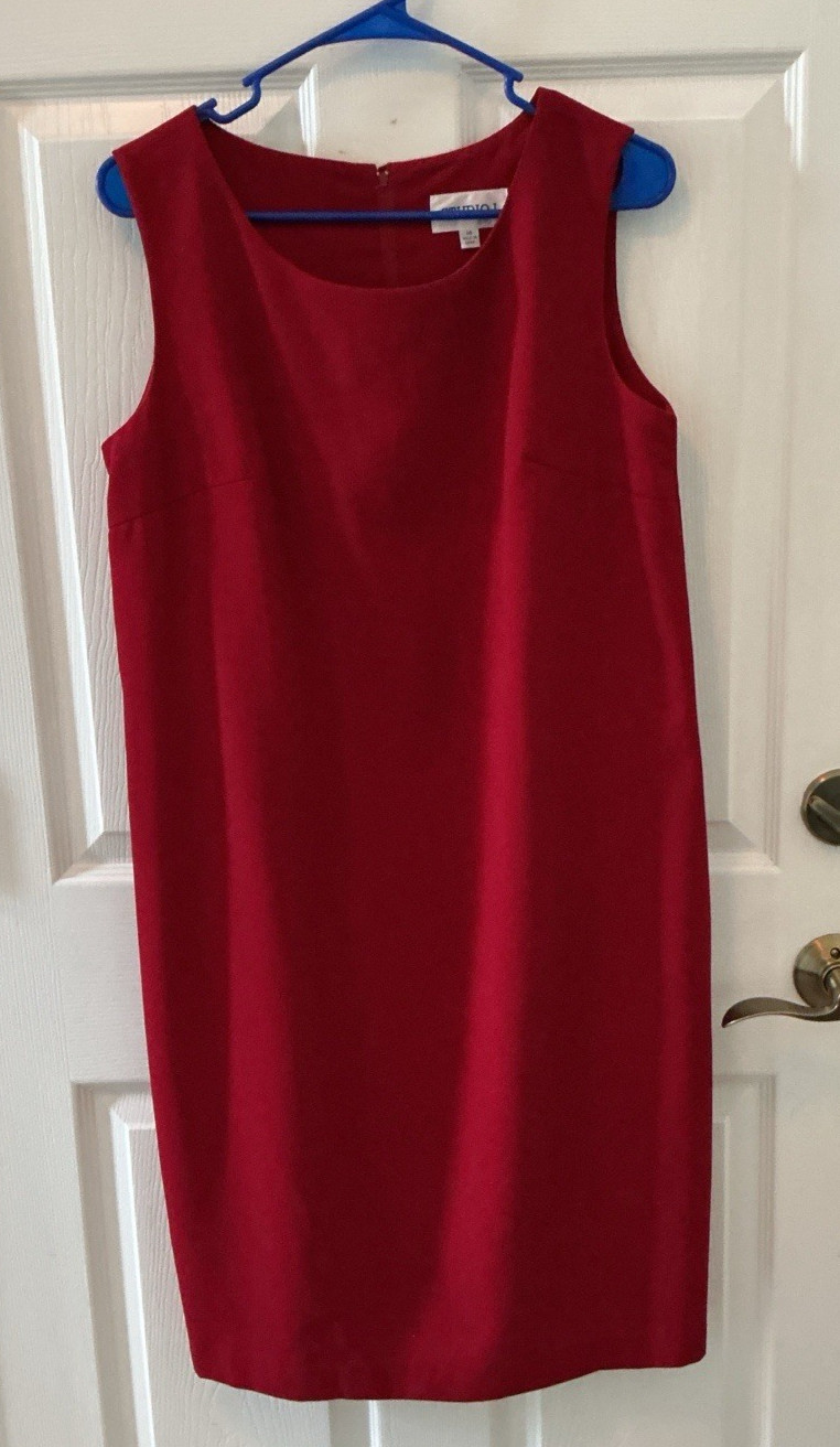 Studio 1 Classic Red Sheath Dress Sleeveless SZ 14 Classic Opaque
