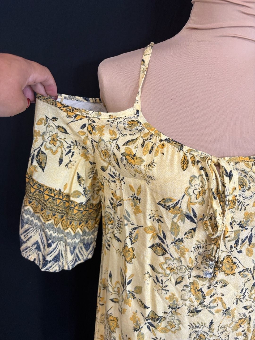 Mlle Gabrielle Yellow Floral Print Cold-Shoulder Boho Dress