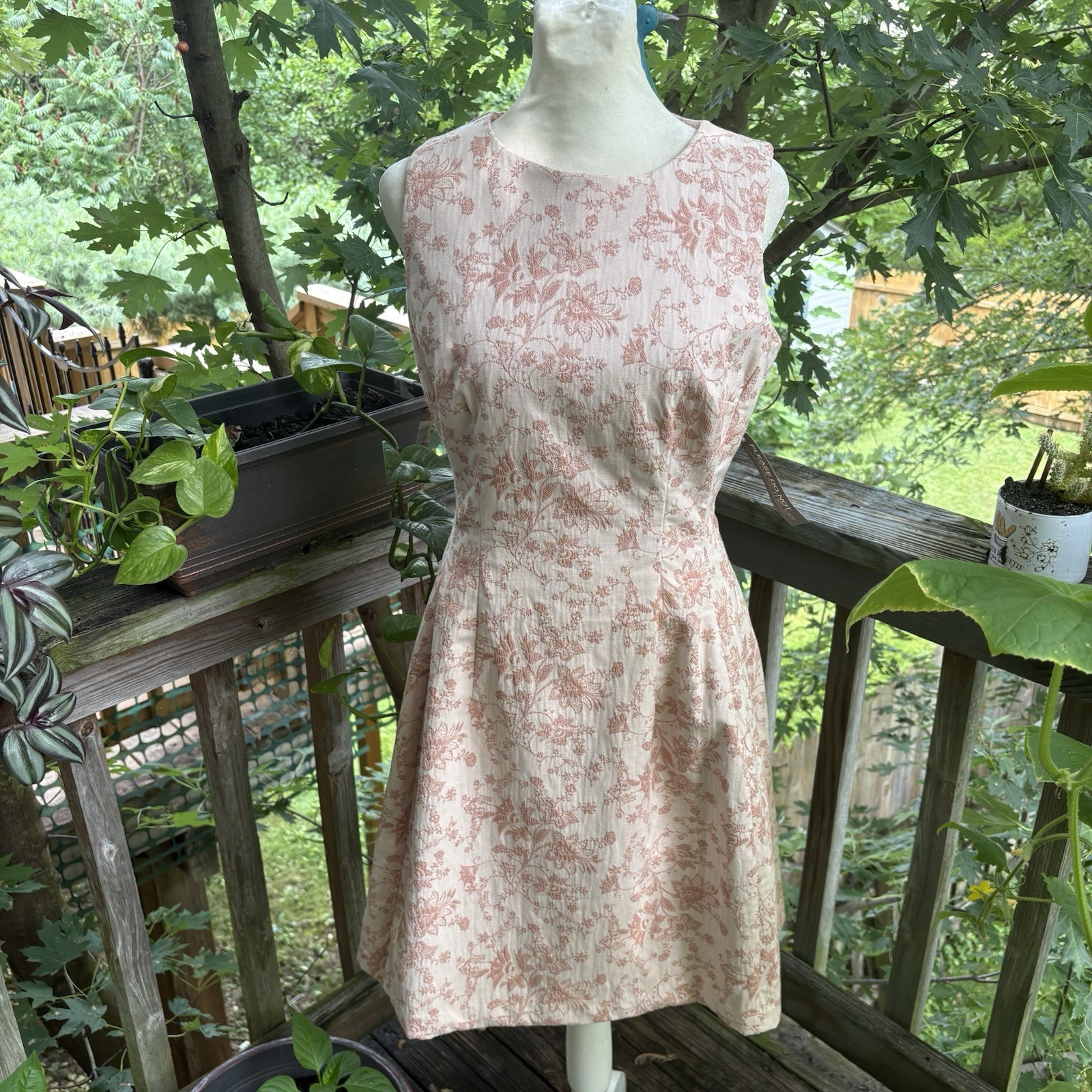 Eva Mendes Pink Rose Floral Rose Sleeveless Zip Up Dress Women’s Size Small NWT
