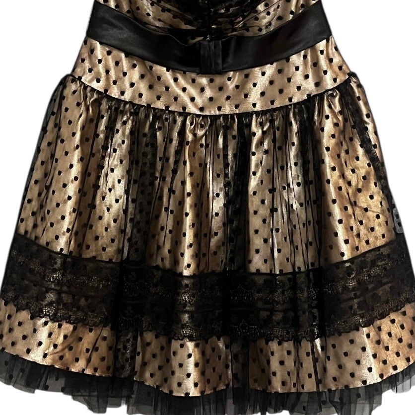 Jessica McClintock for Gunne Sax Strapless Black Polka Dot Tulle Dress Size 7