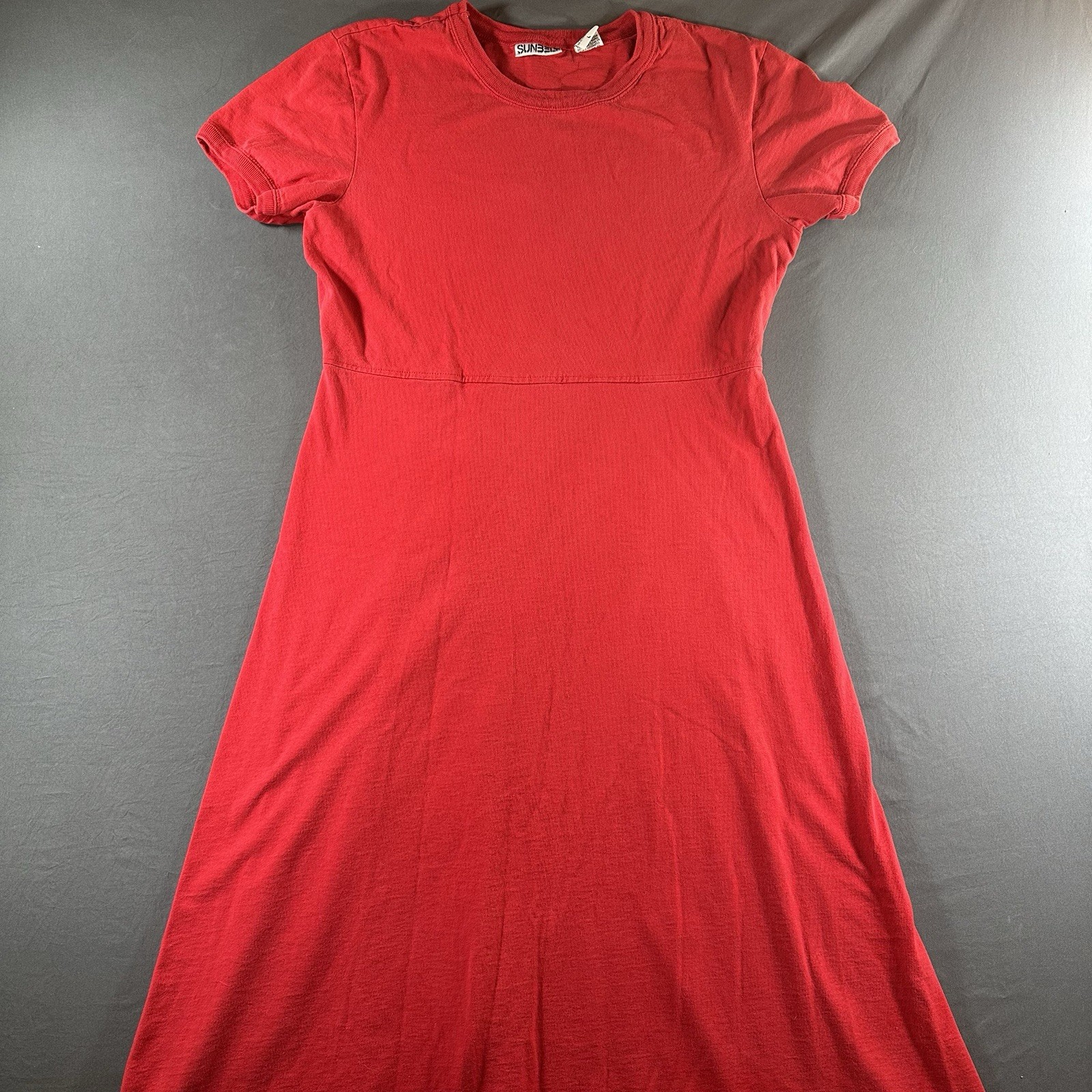 Sunbelt Red Solid Basic Cotton Maxi Dress Crew Neck Short Sleeve Pullover L
