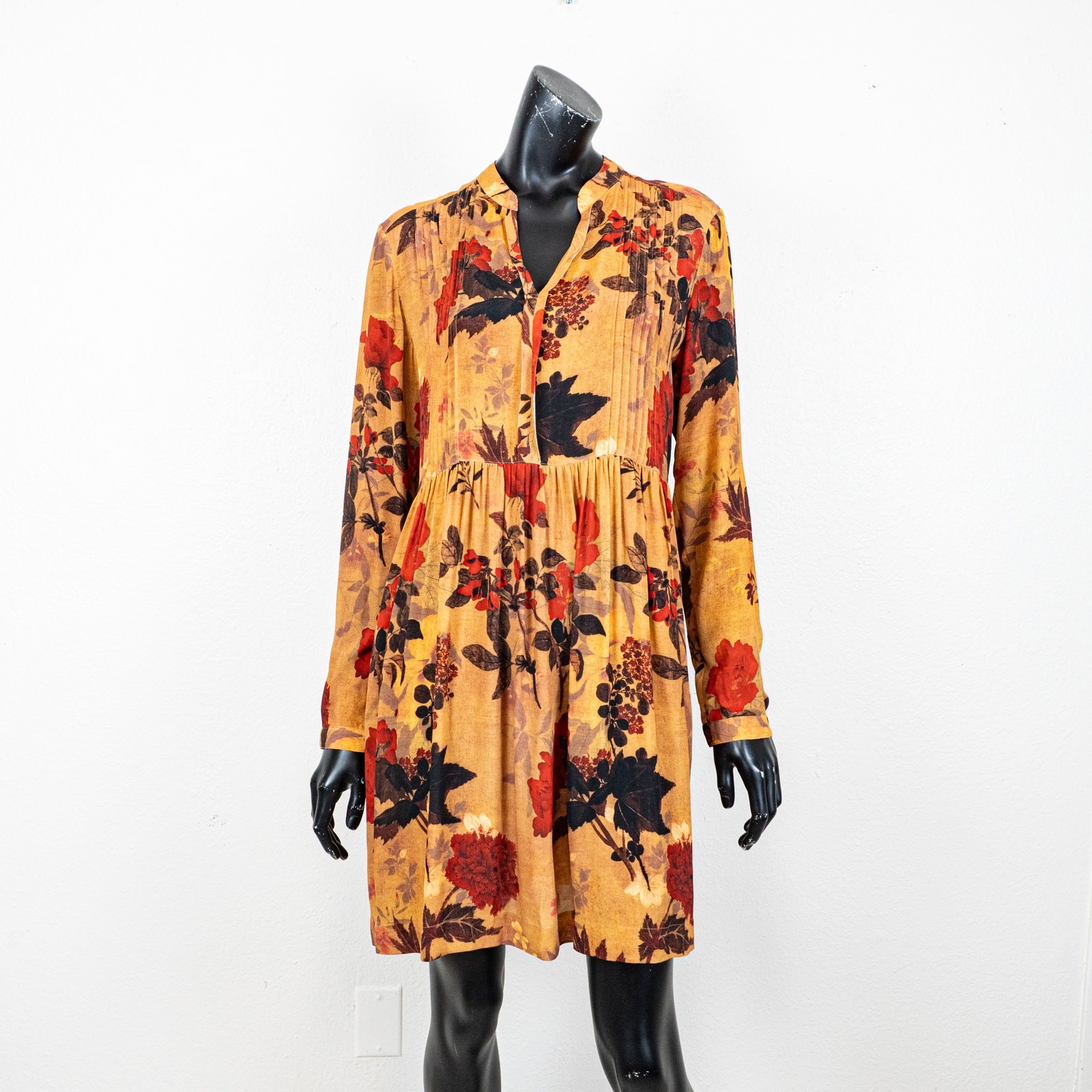 Peruvian Connection Women’s Brown Floral Dress Pleated size Small