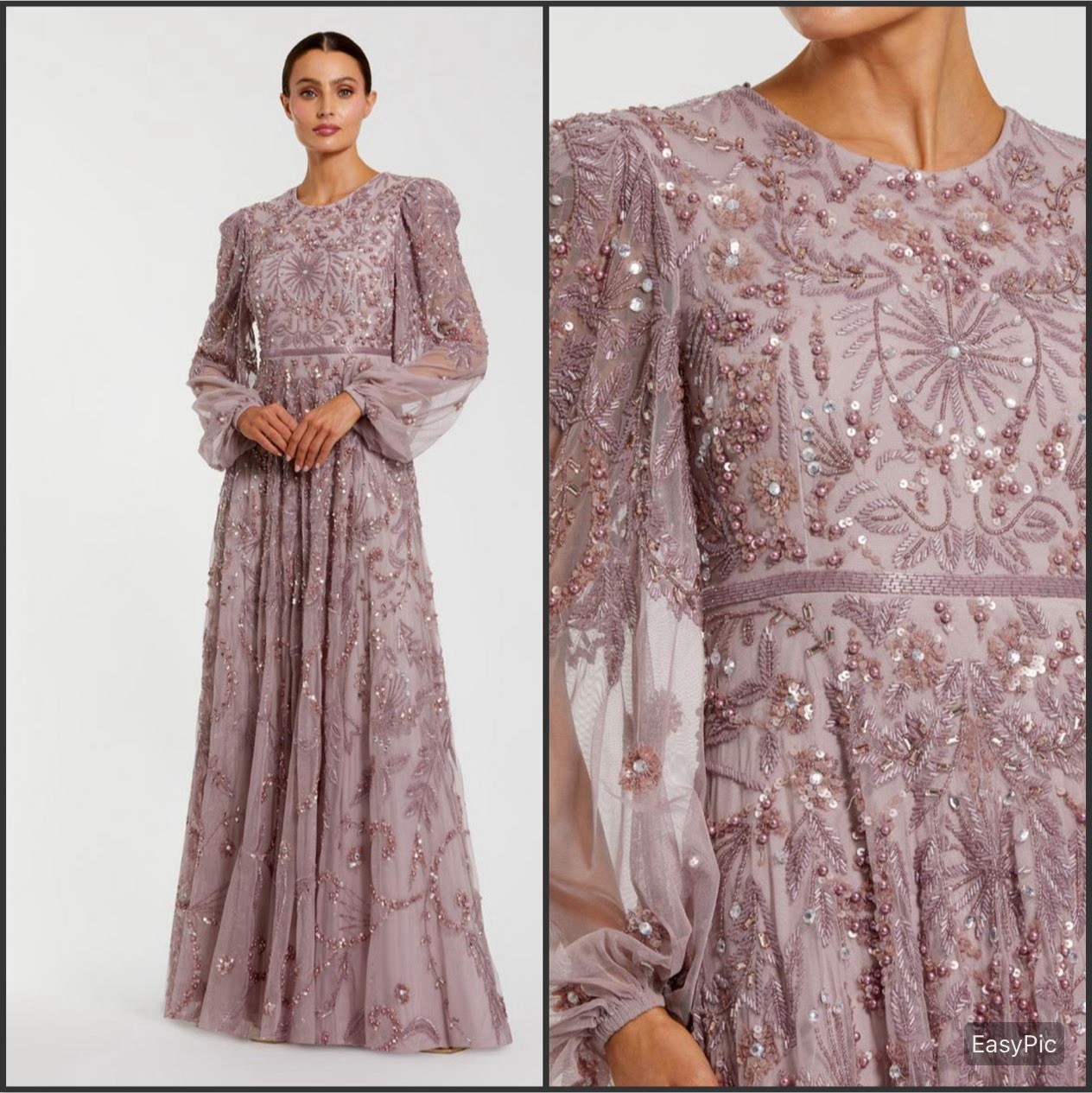 MAC DUGGAL 93930 Purple Puff Sleeve Embellished A Line Gown Dress Size 14