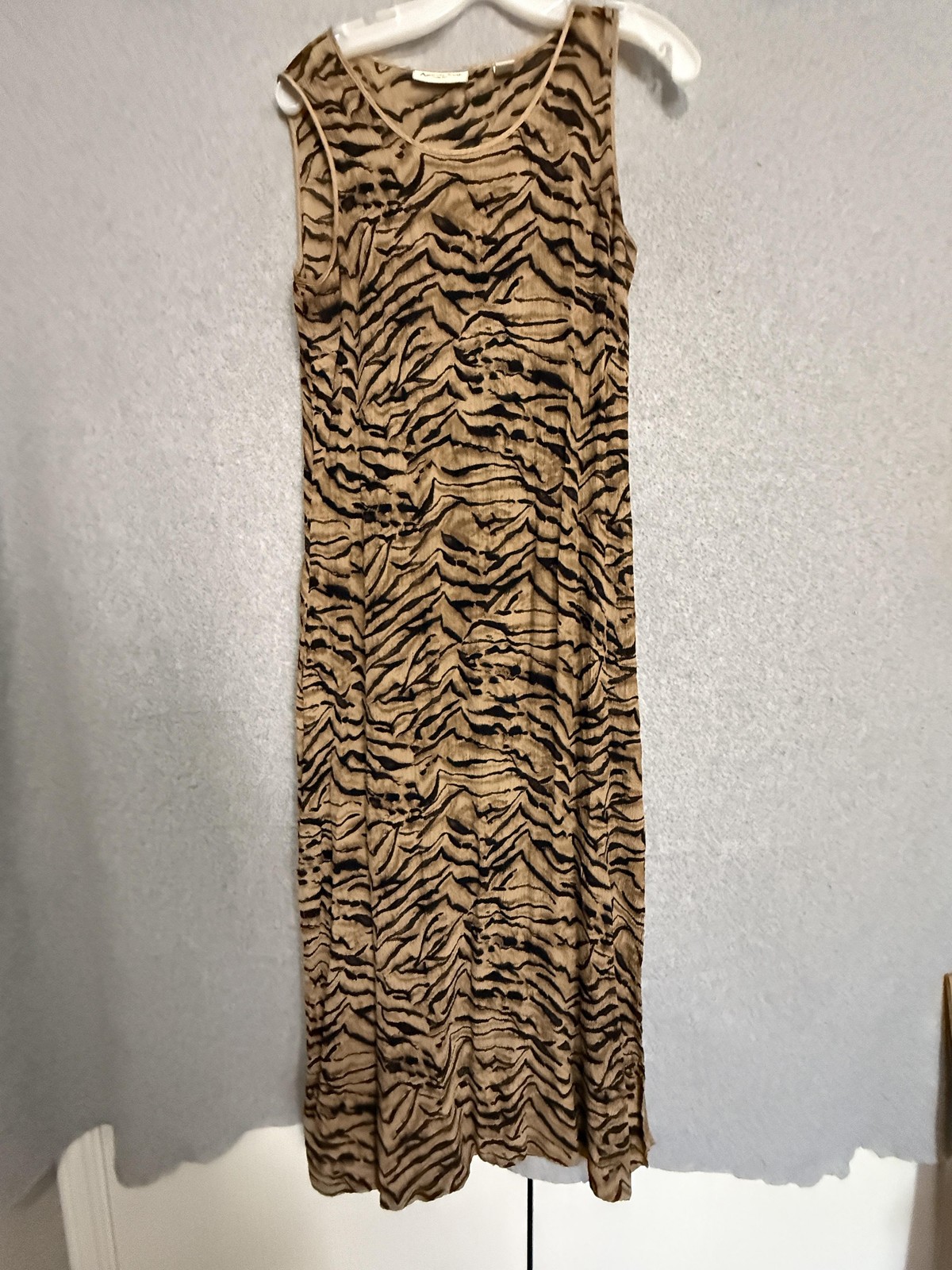 Amanda Smith Dress Womens Medium Brown Silk Animal Print Maxi Tank Side Slit