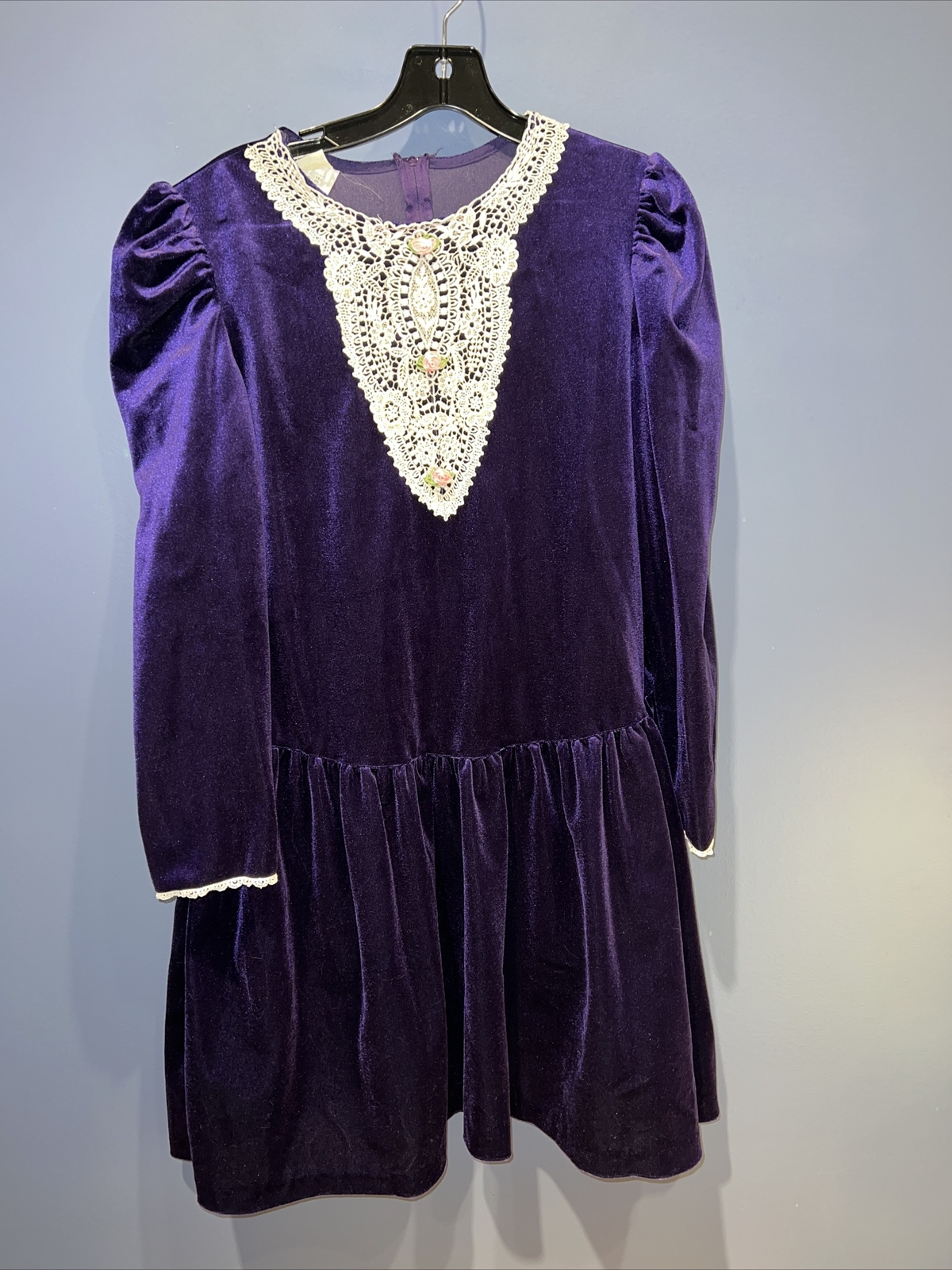 Large Womens Dress, 1970 Cottage Core, Purple Velvet Lace Pretty As A Picture