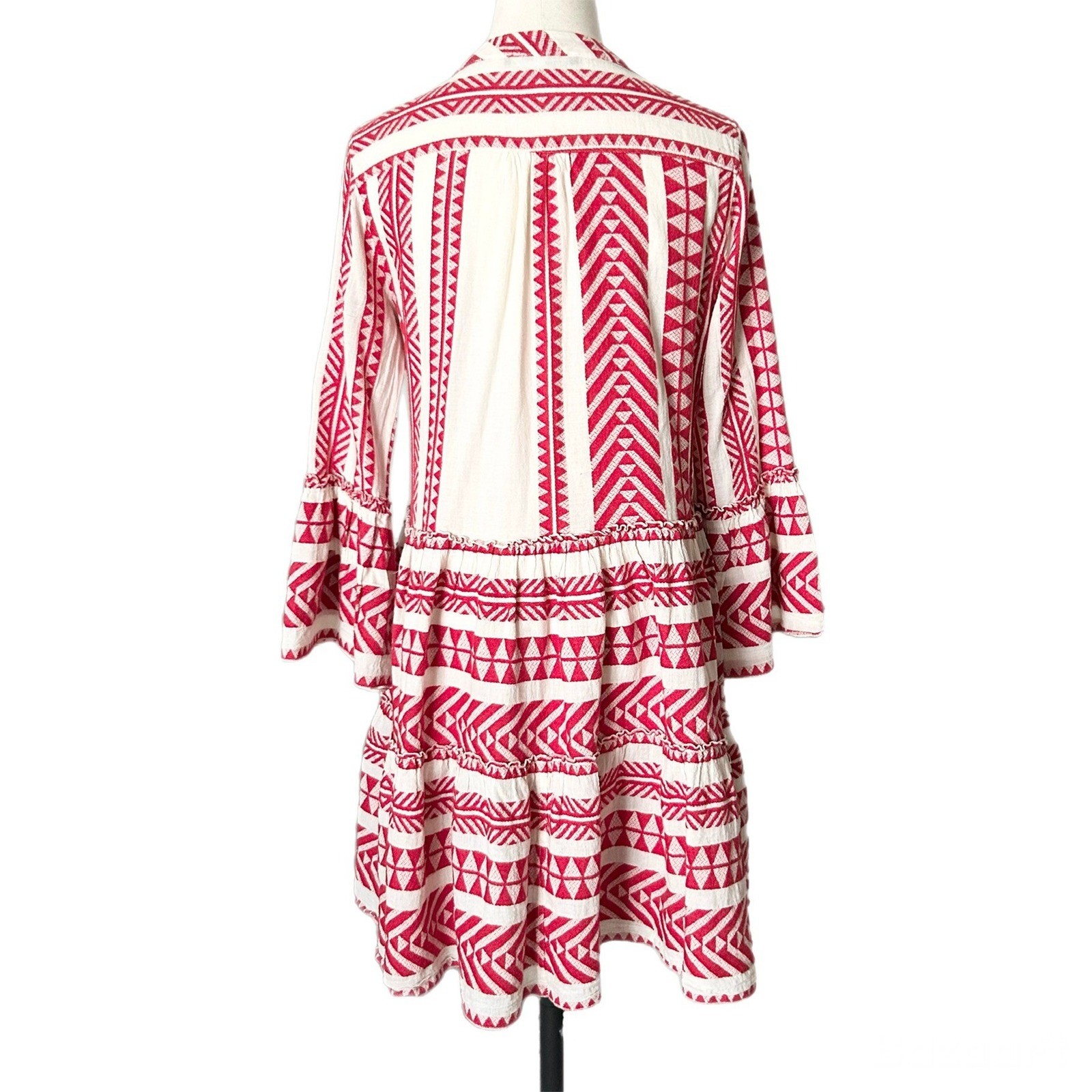 Devotion Twins Ella Red White Embroidered Jacquard Tiered Mini Dress XS