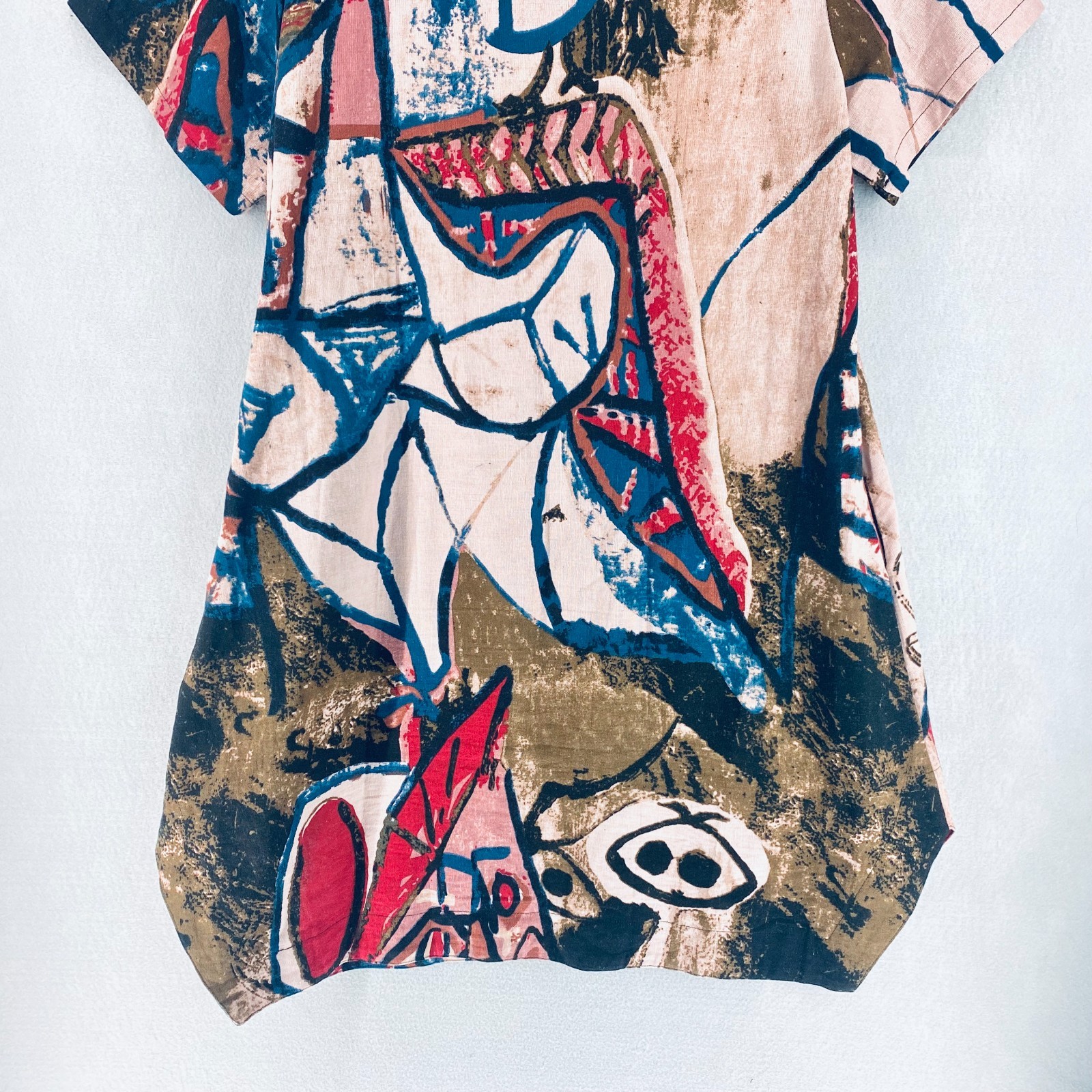 Abstract Dress Womens Large Multicolor Popover Mini Boho Picasso Art
