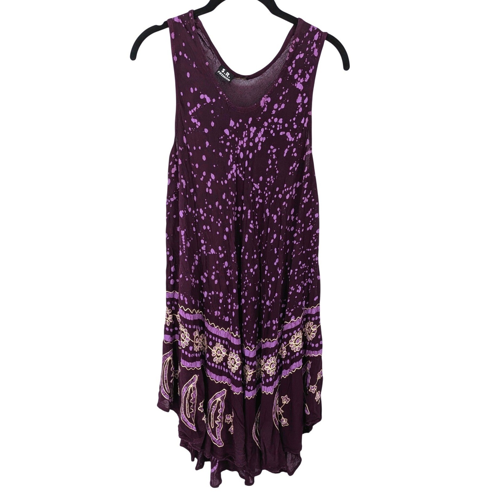S.R. Fashion Sleeveless Embroidered Dress Women One Size Purple Batik Hippie