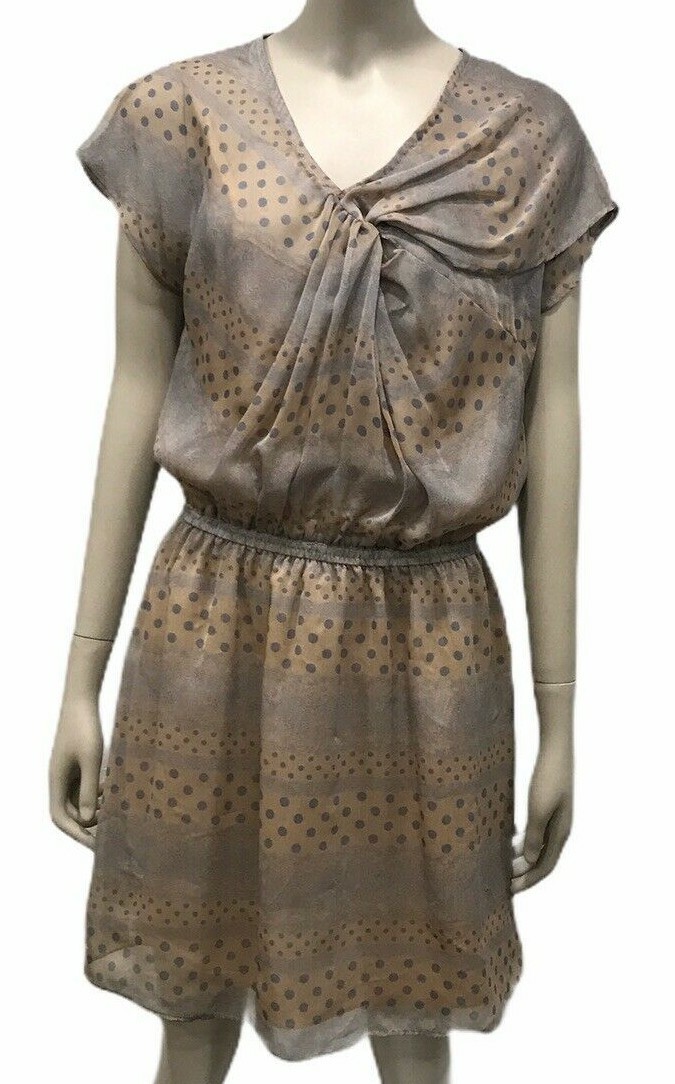 Lumiere Dress S Mini Chiffon Party Dress Tan Polka Dot Feminine Chic Romantic