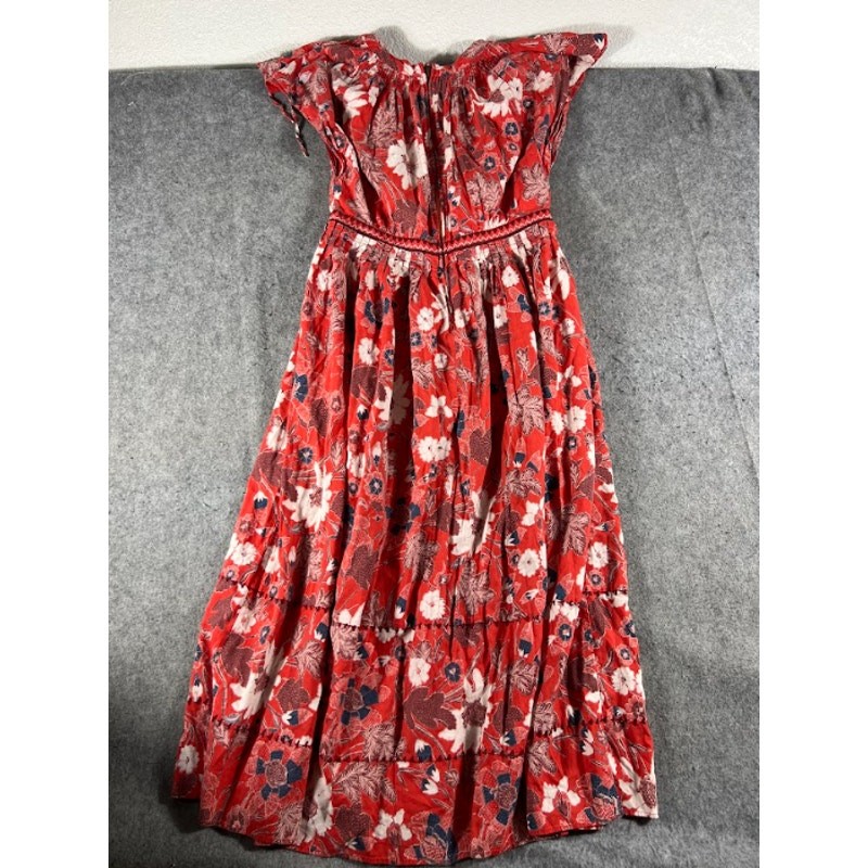 Ulla Johnson Floral Voile Lottie Smocked Dress Womens XS Red Boho Cottagecore