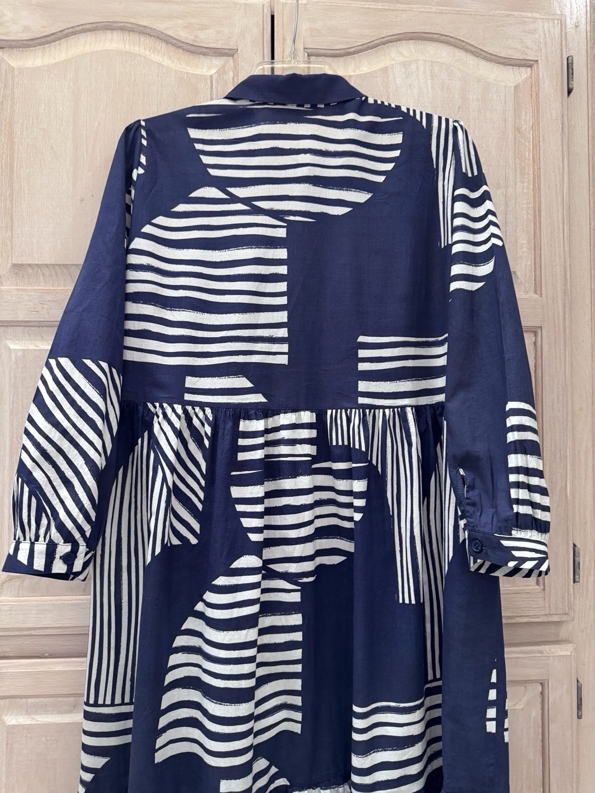 Zara Navy Blue & White Geometric Button Front Tiered Midi Dress Size Medium